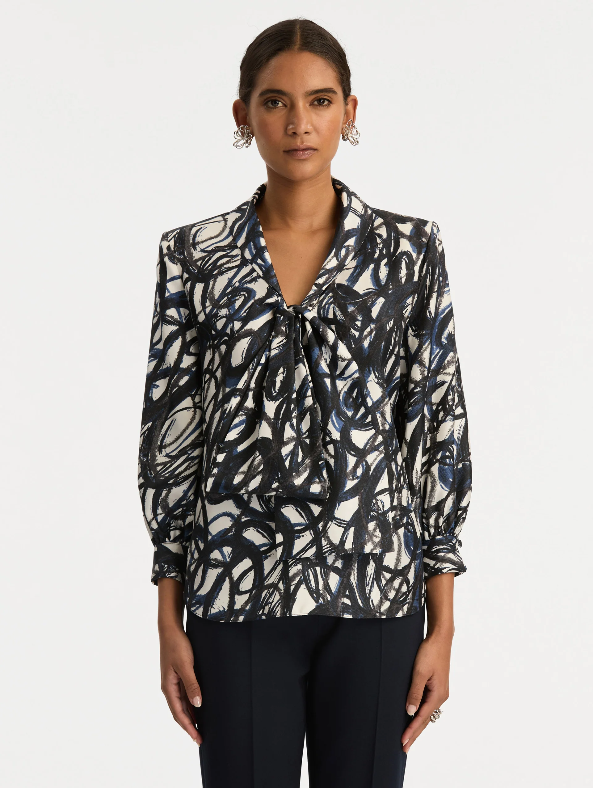 Abstract Sketch Silk Twill Blouse - Image 2