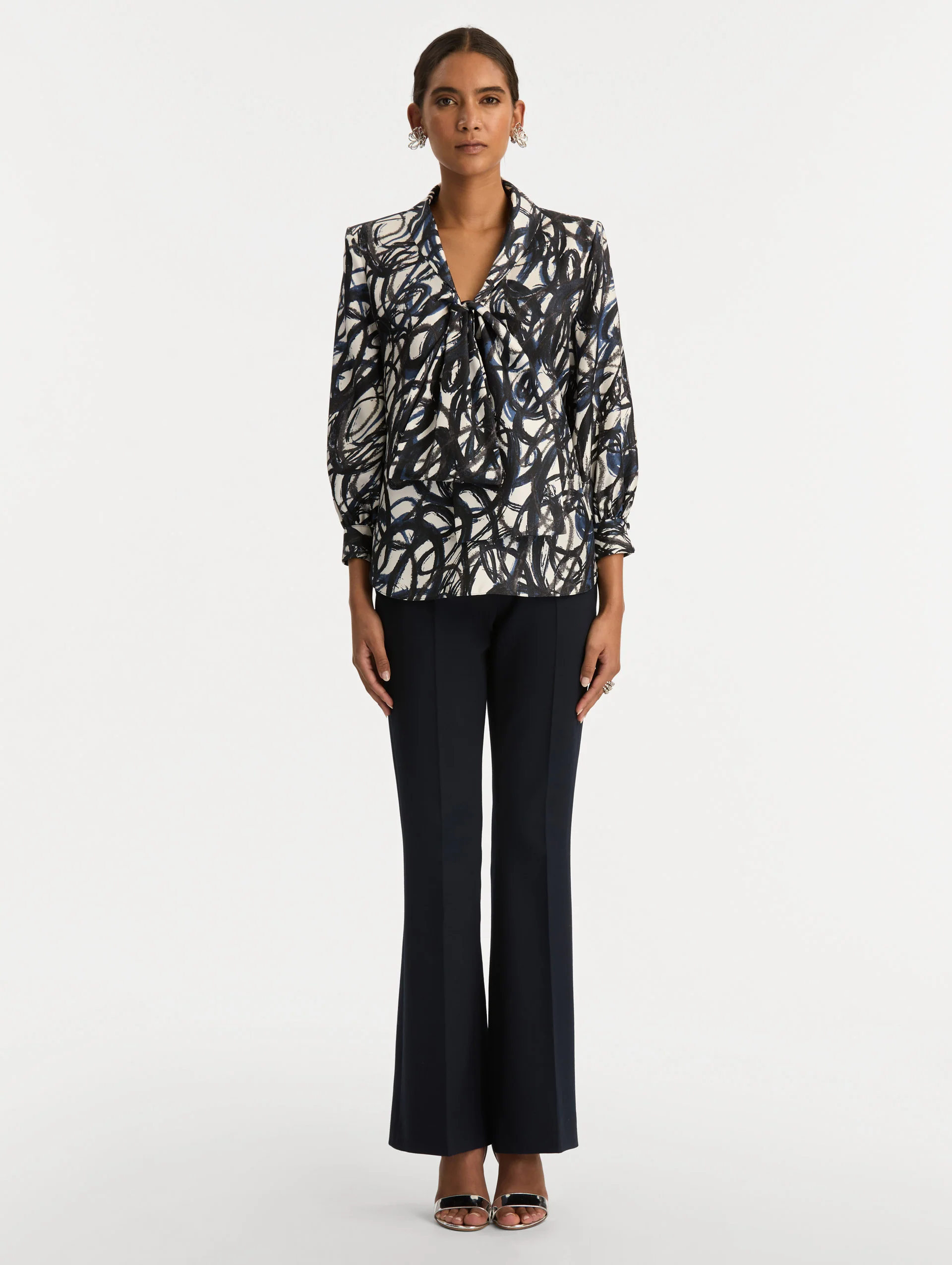 Abstract Sketch Silk Twill Blouse - Image 3