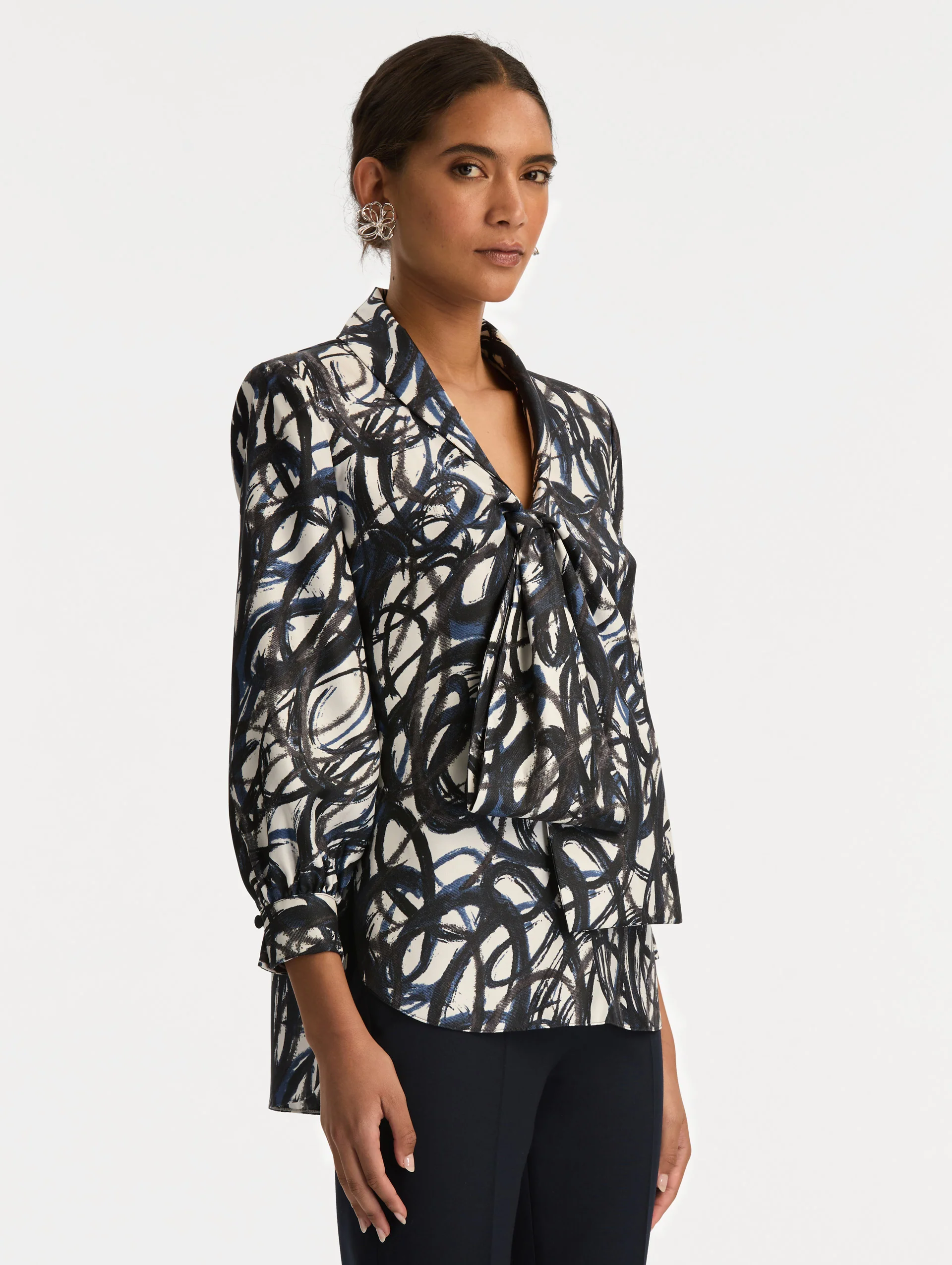 Abstract Sketch Silk Twill Blouse - Image 5