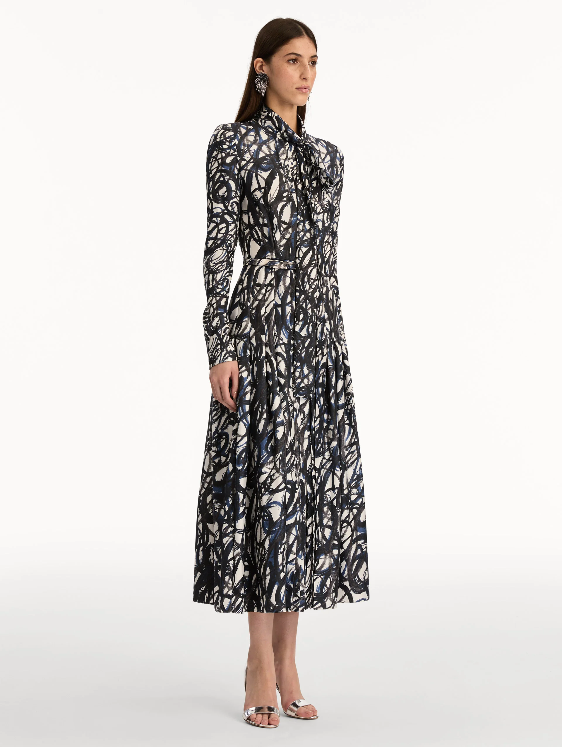 Abstract Sketch Silk Twill Dress - Image 4