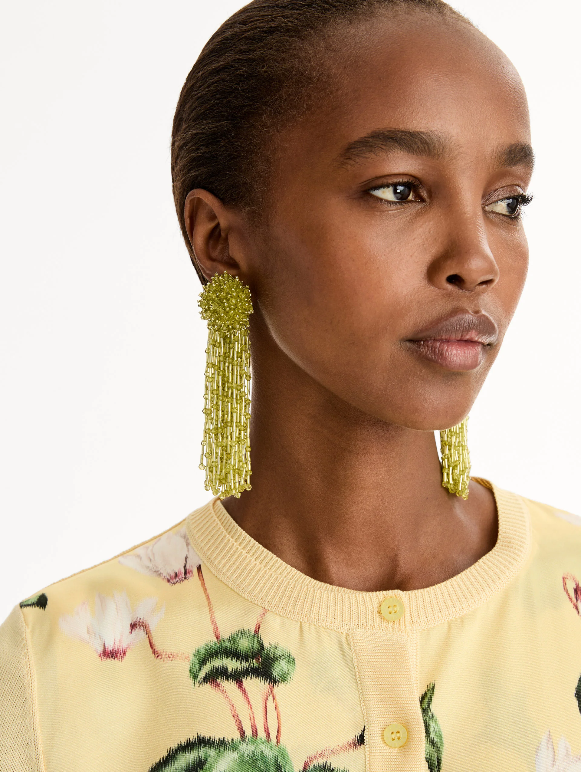 Beaded Tassel Drop Clip-On Earrings - Image 2