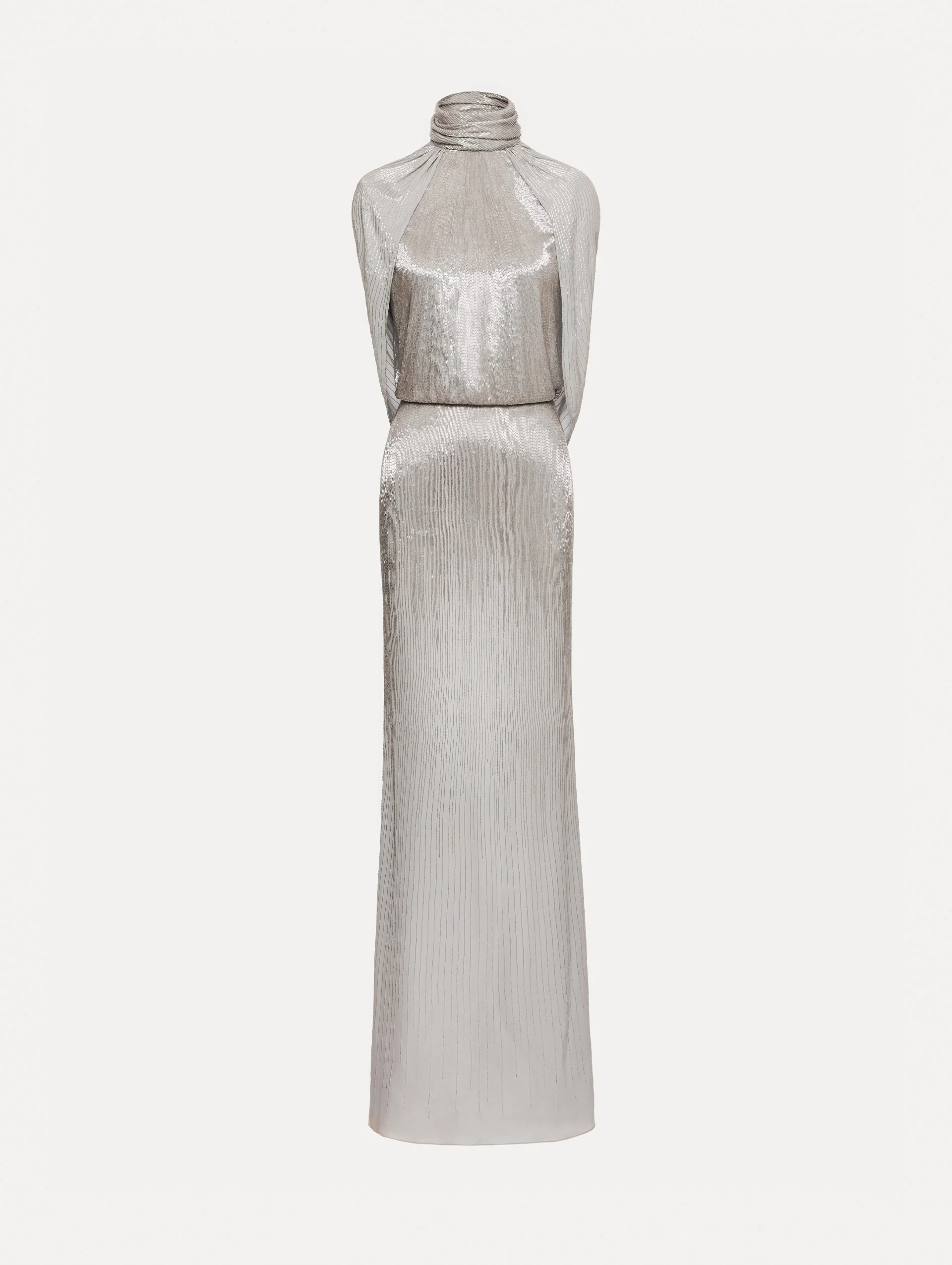 Bugle Bead Lamé Draped Gown