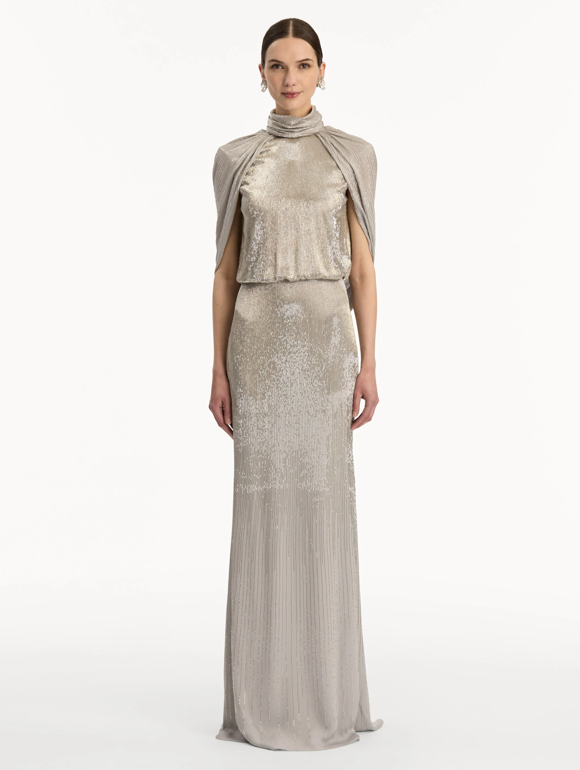 Bugle Bead Lamé Draped Gown - Image 2
