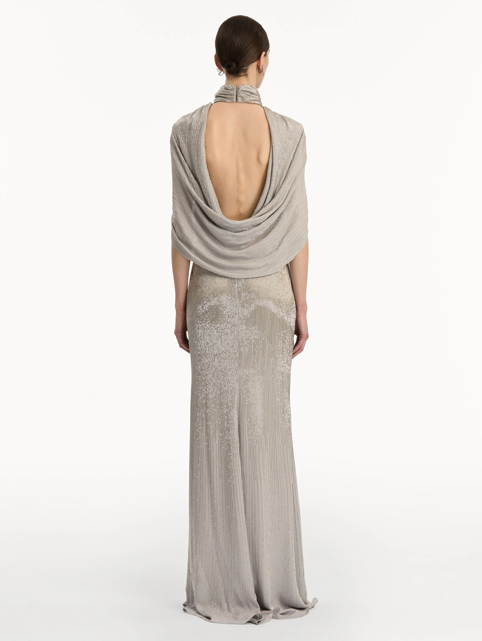 Bugle Bead Lamé Draped Gown - Image 3