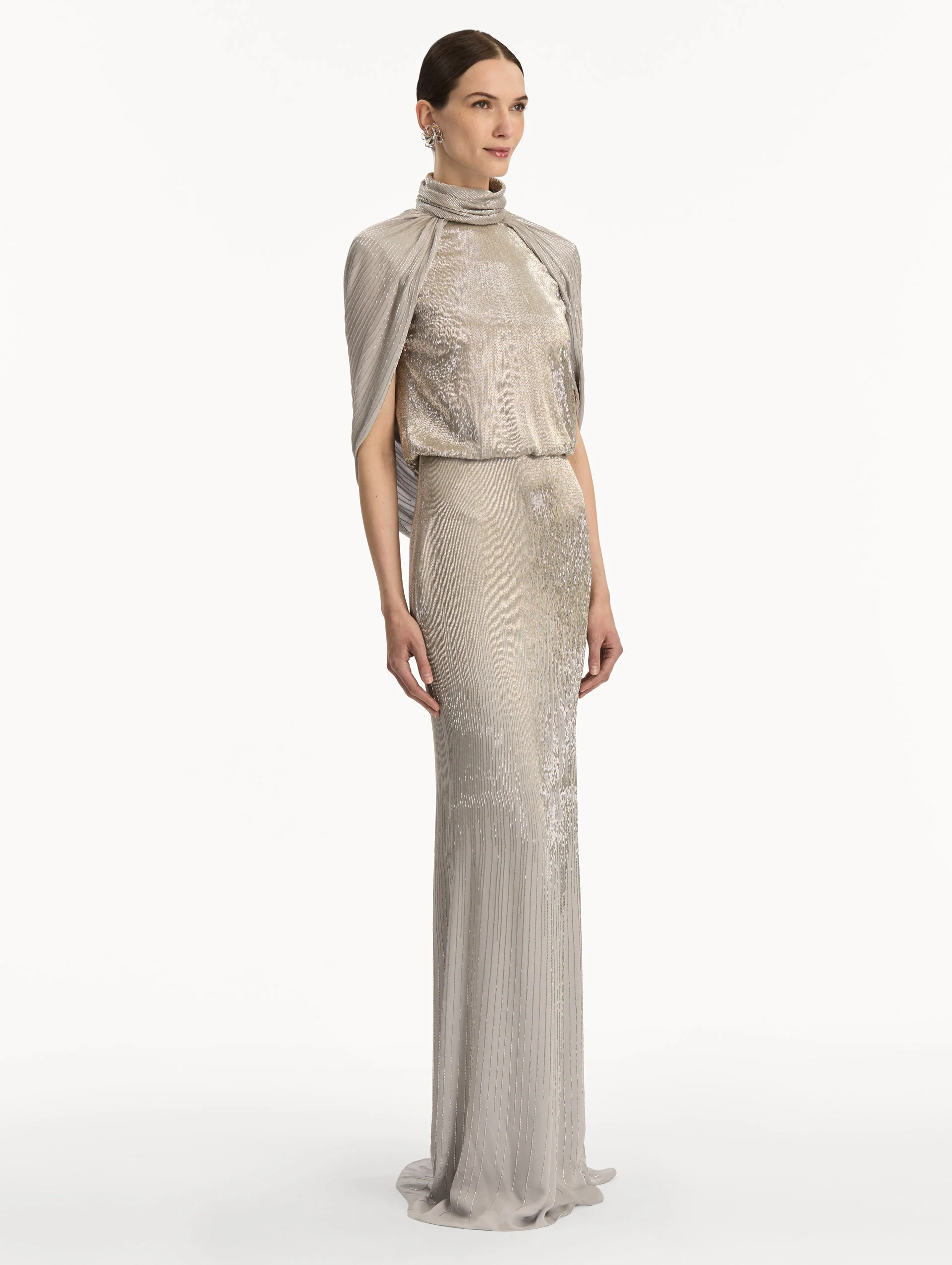 Bugle Bead Lamé Draped Gown - Image 4