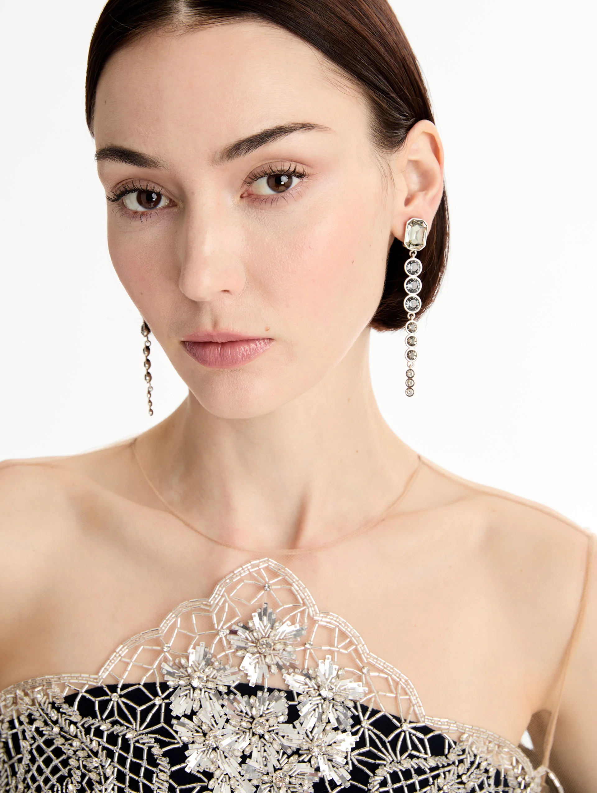 Cascading Mixed-Stone Drop Clip-On Earrings - Image 2