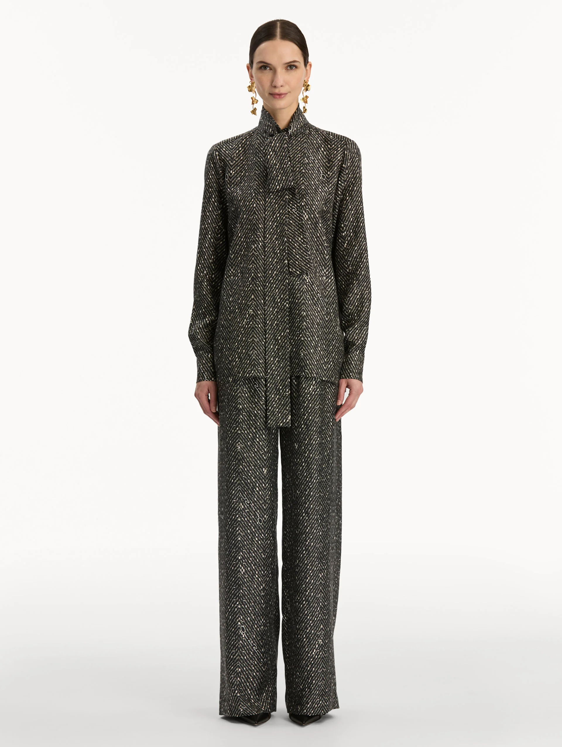 Chevron Tie-Neck Silk Twill Blouse - Image 2