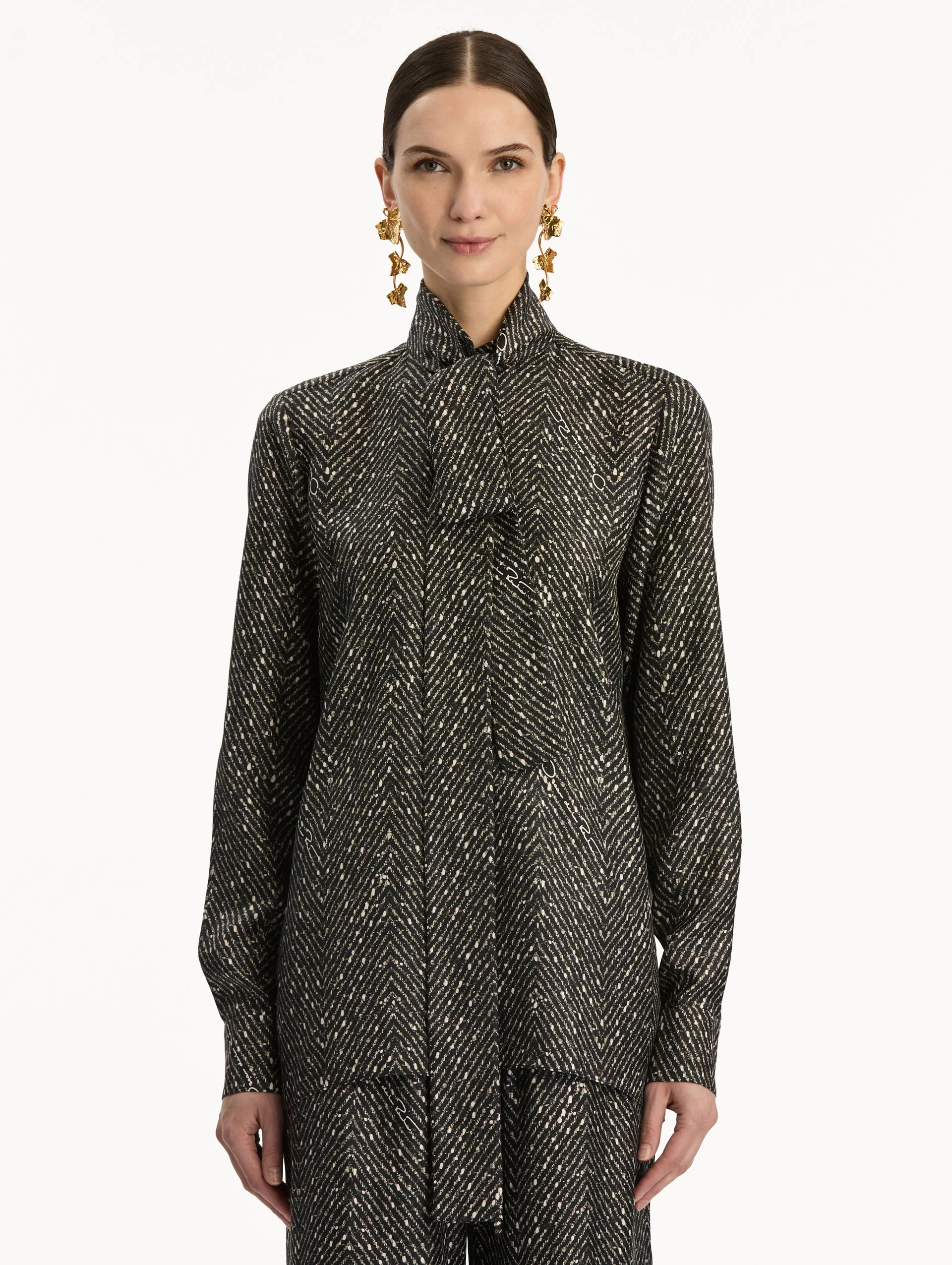 Chevron Tie-Neck Silk Twill Blouse - Image 3