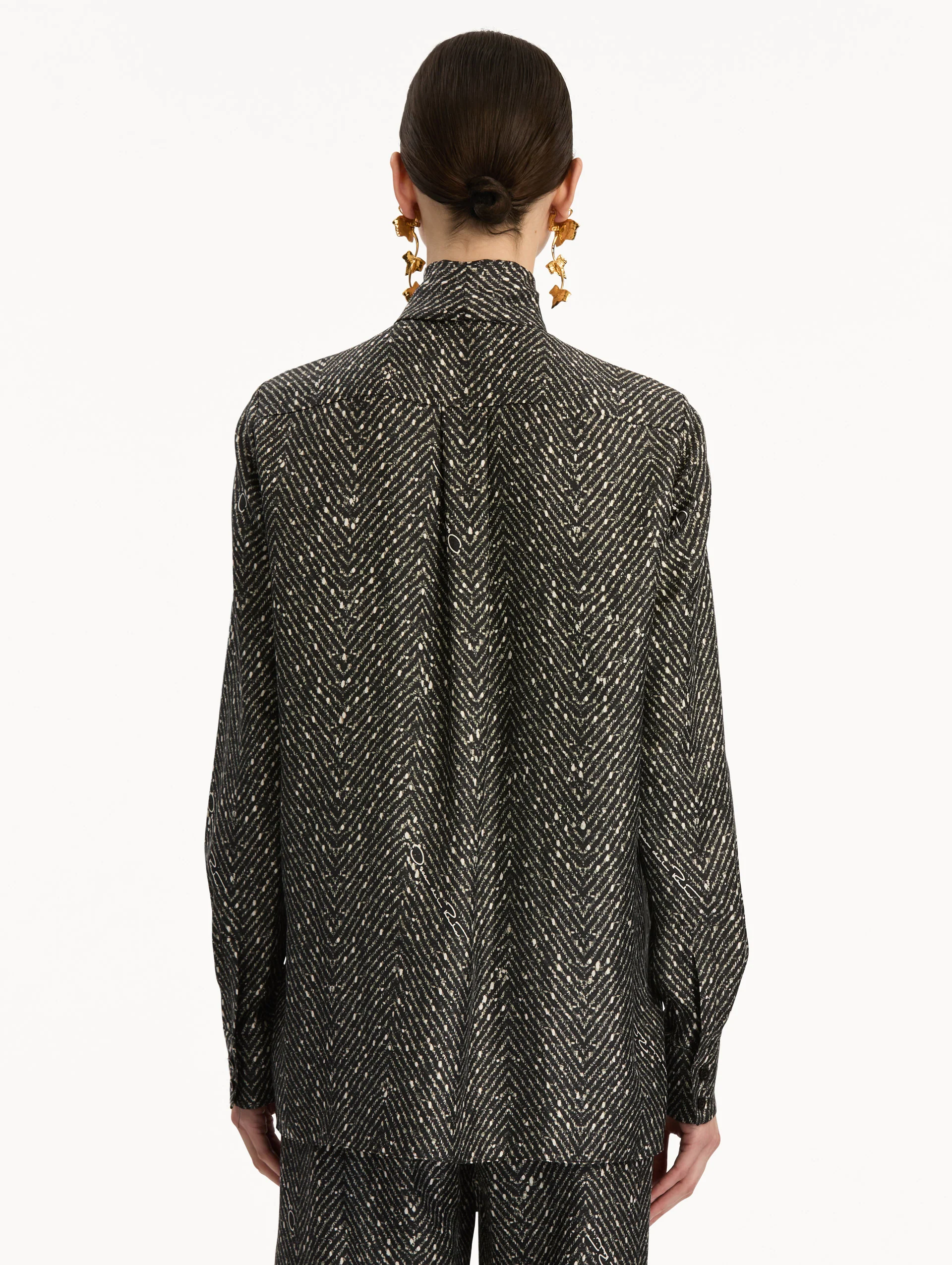 Chevron Tie-Neck Silk Twill Blouse - Image 4