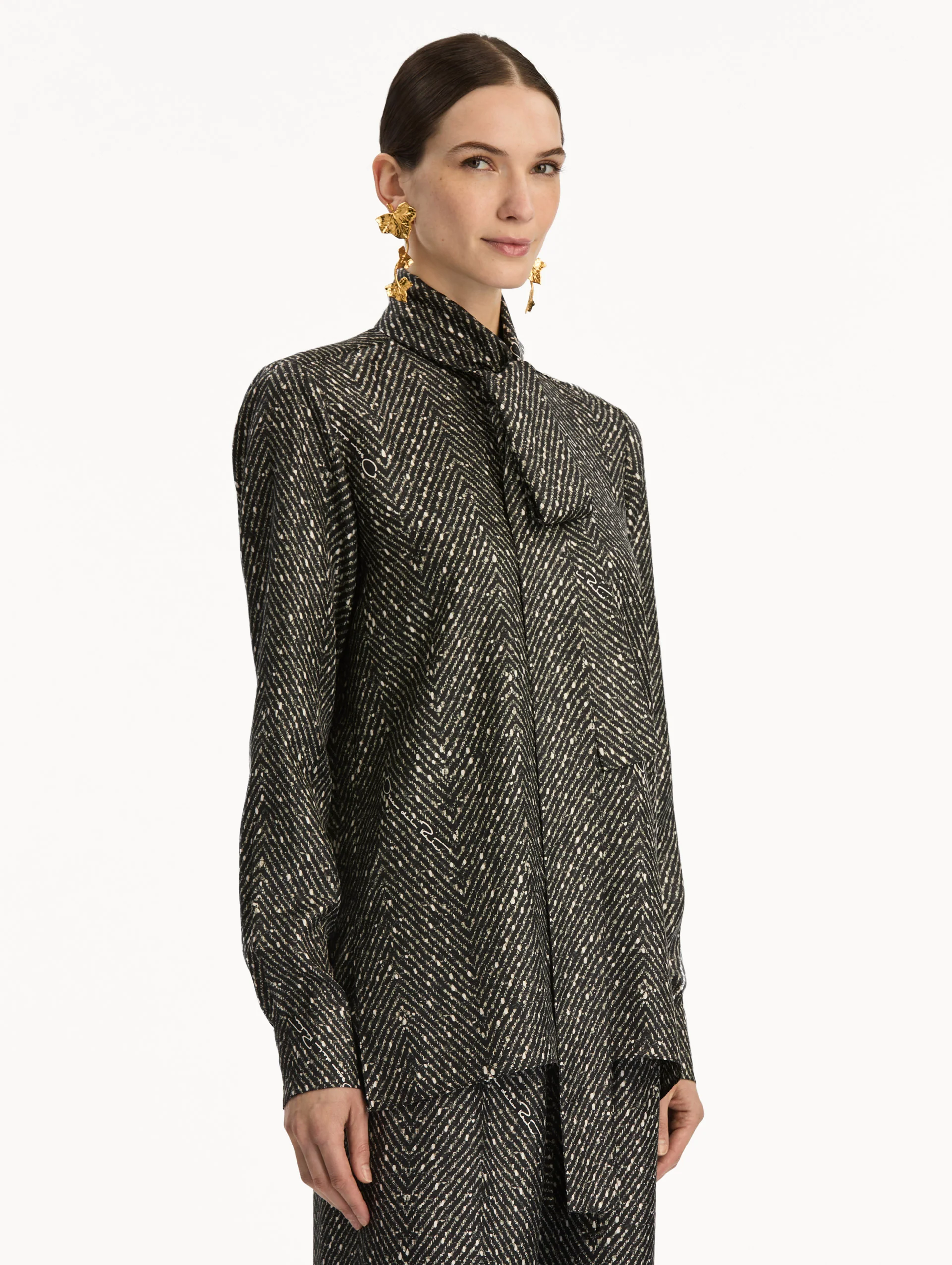 Chevron Tie-Neck Silk Twill Blouse - Image 5