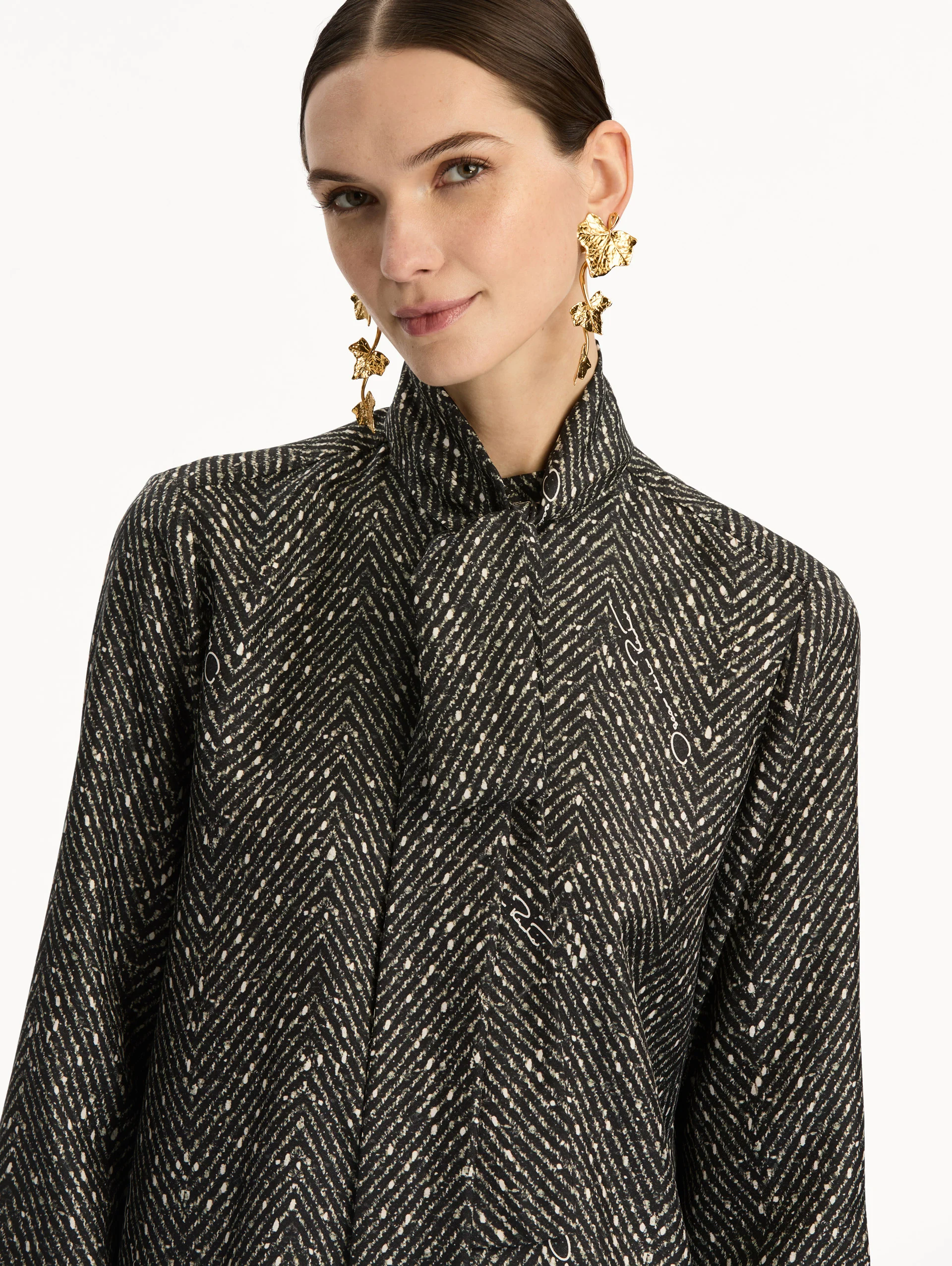 Chevron Tie-Neck Silk Twill Blouse - Image 6