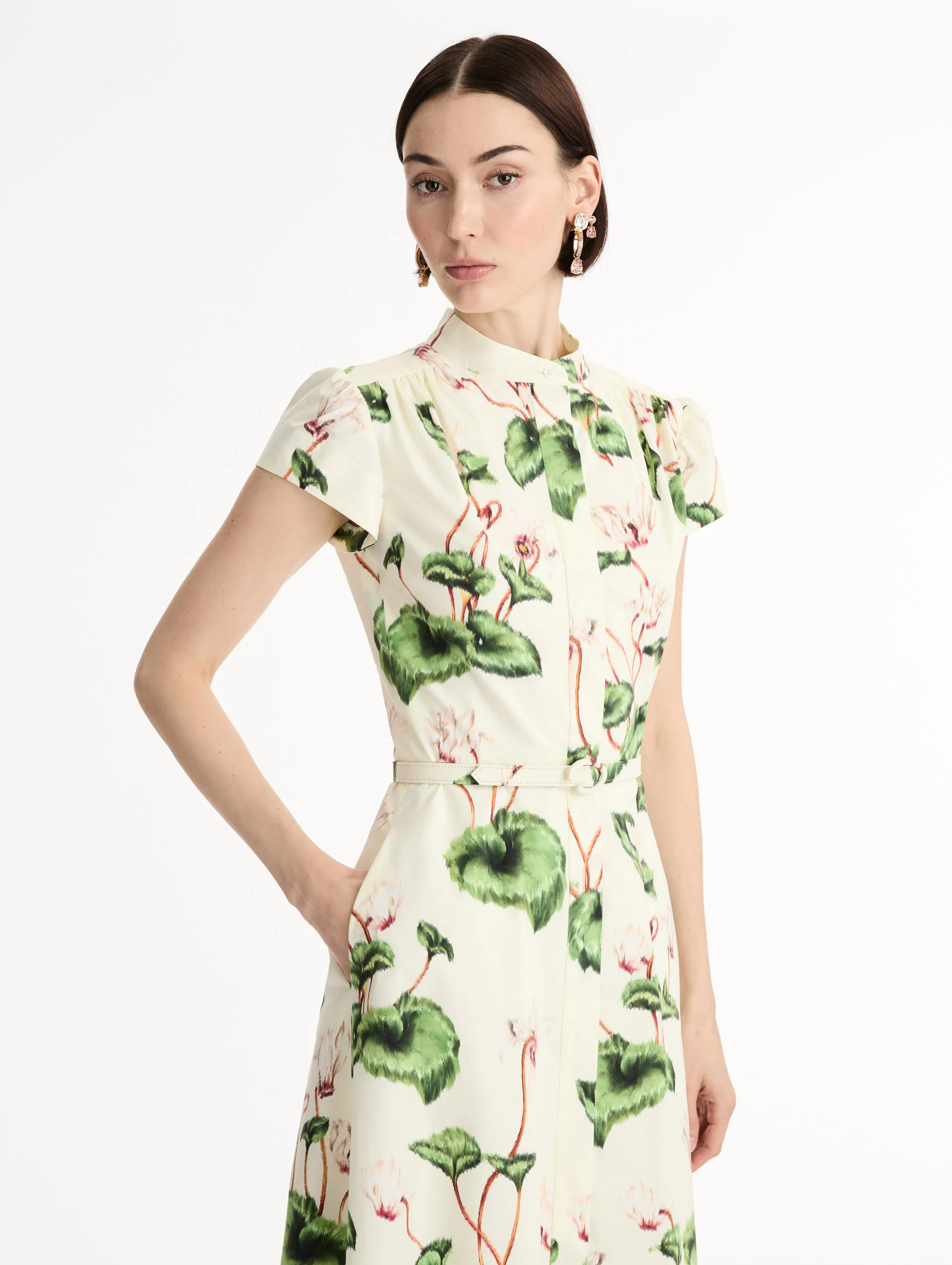 Chiné Cyclamen Cotton Poplin Cap Sleeve Dress - Image 5