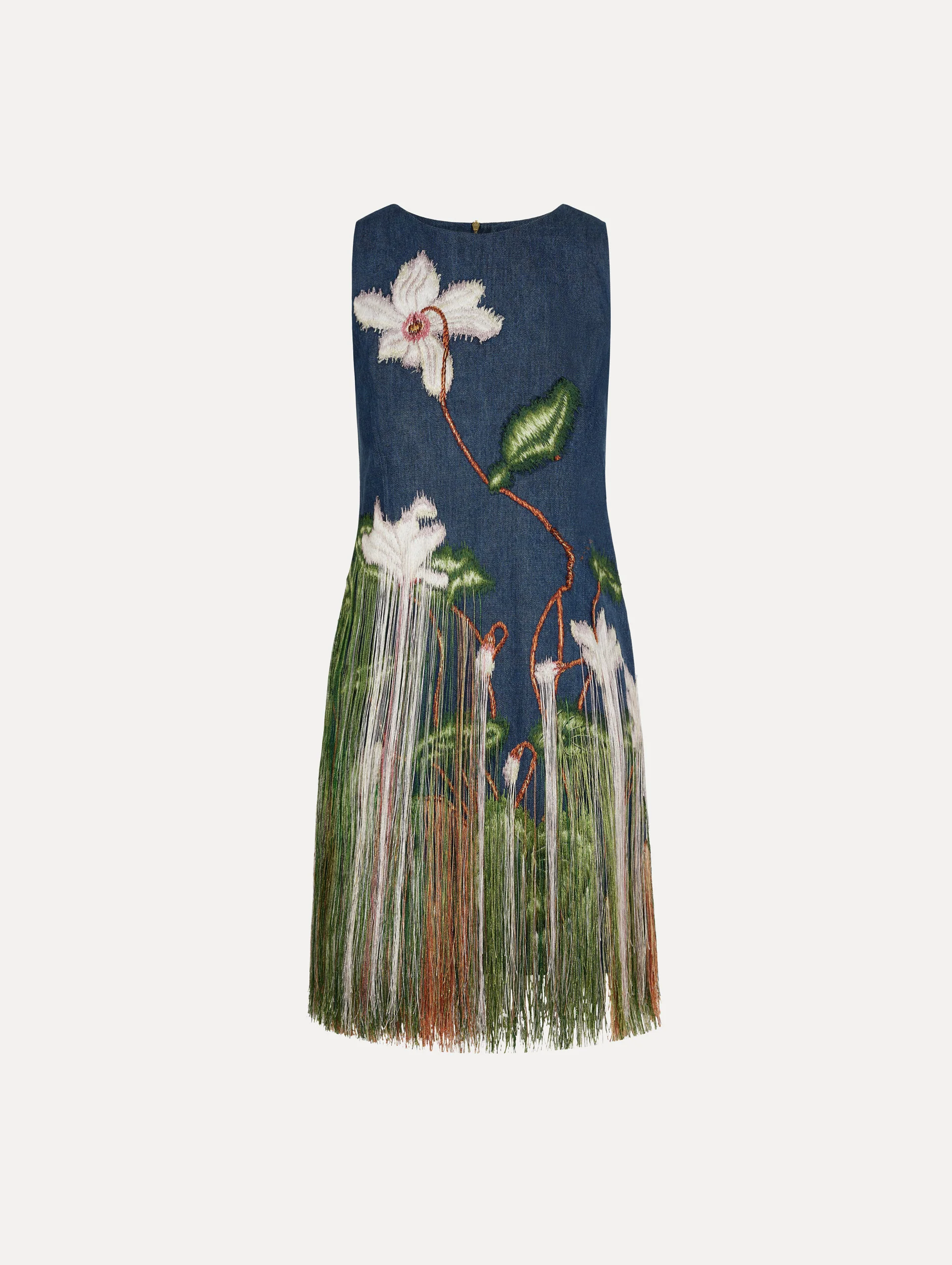 Chiné Cyclamen Threadwork Fringe Shift Dress