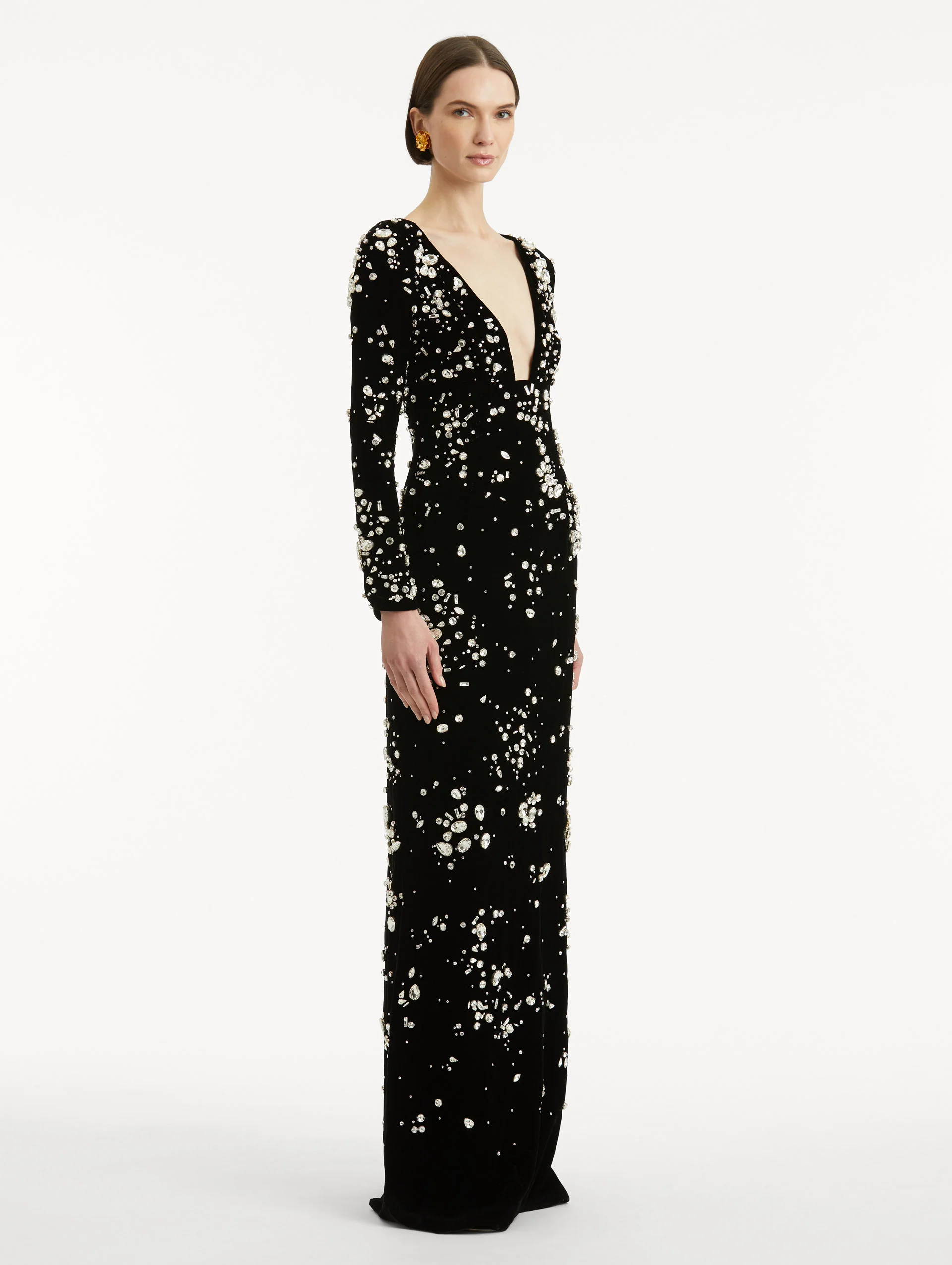 Crystal Cluster Embroidered Long Sleeve Gown - Image 4