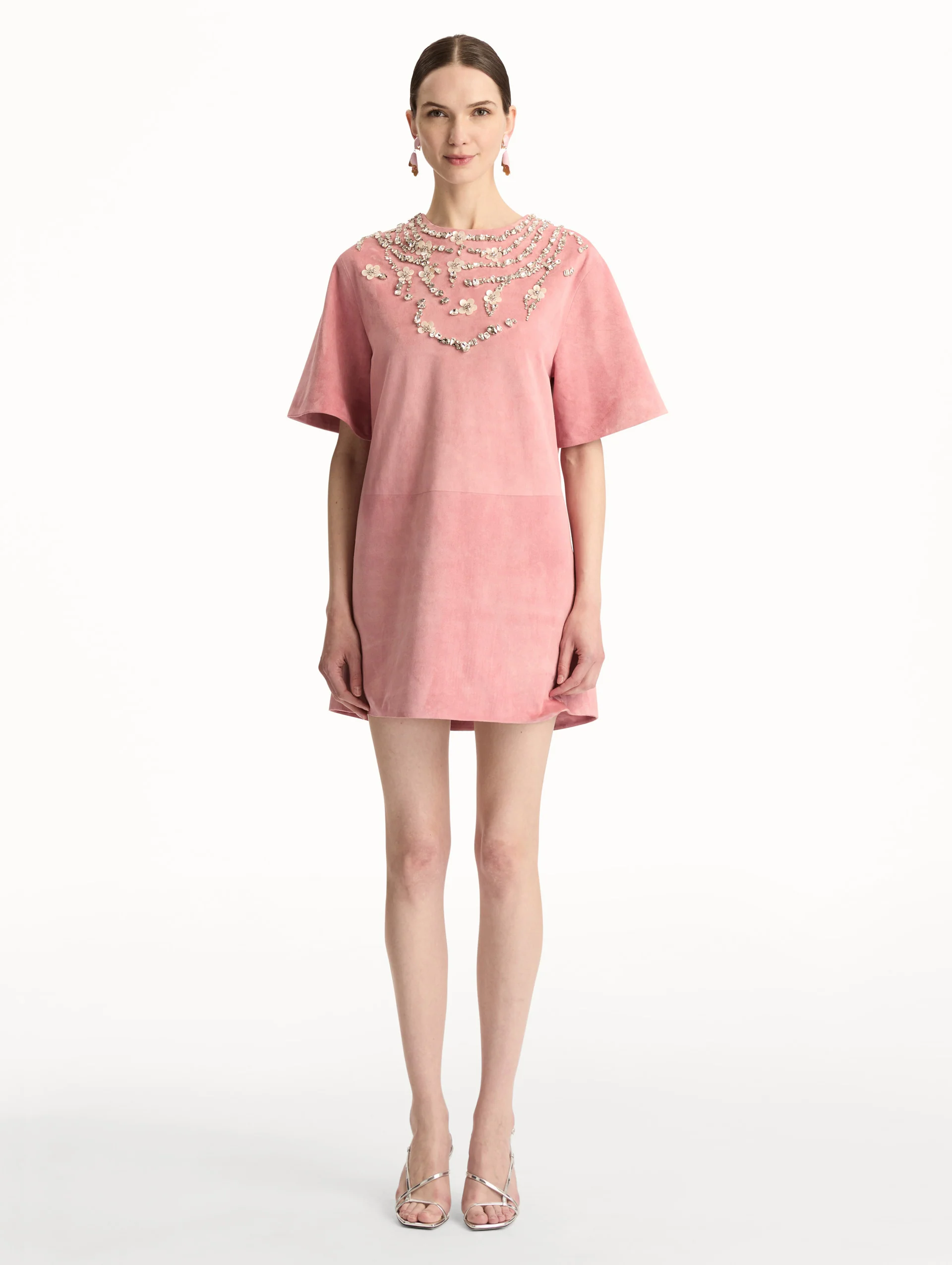 Crystal Necklace Embroidered Suede Dress - Image 2