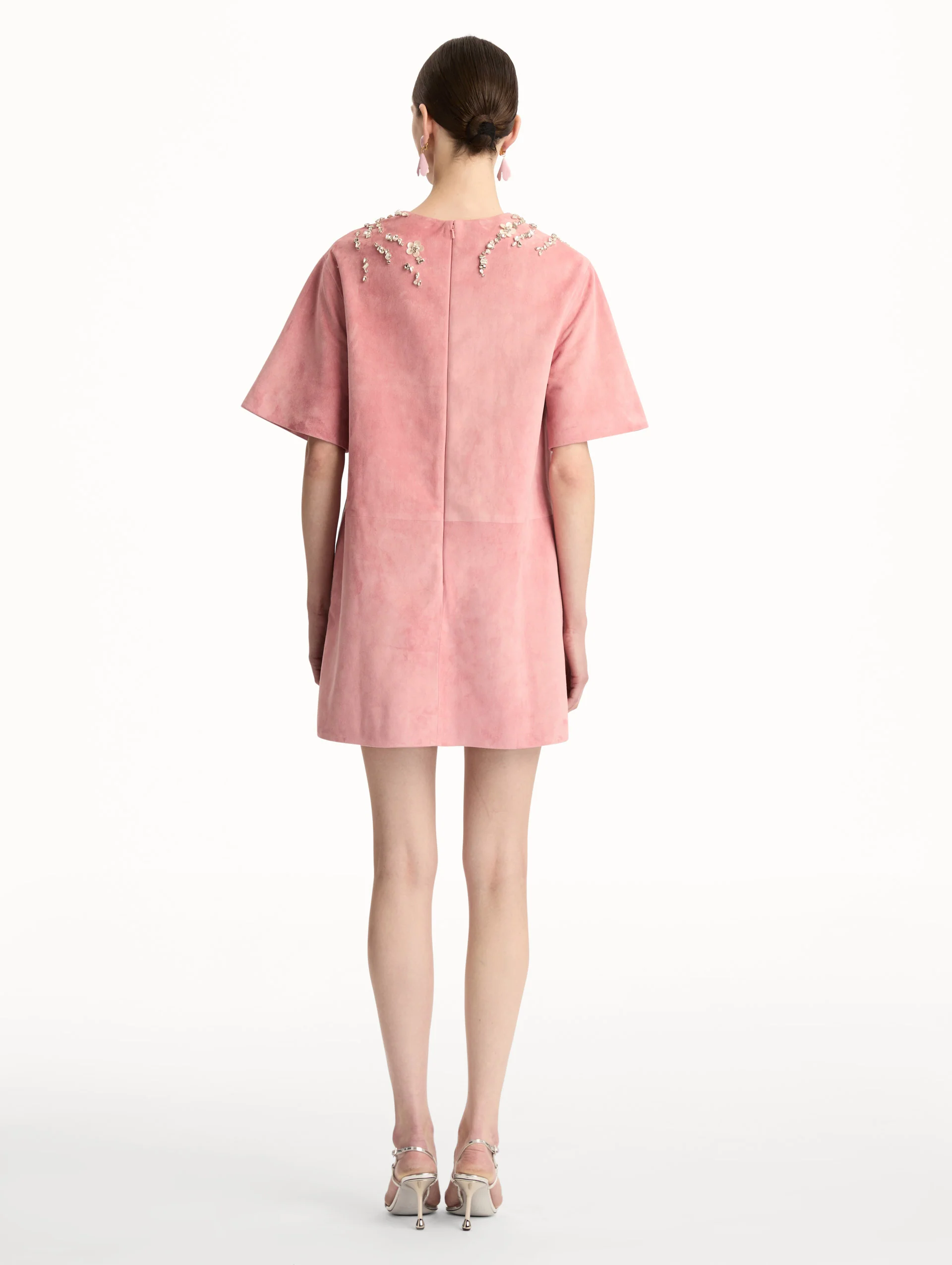 Crystal Necklace Embroidered Suede Dress - Image 3