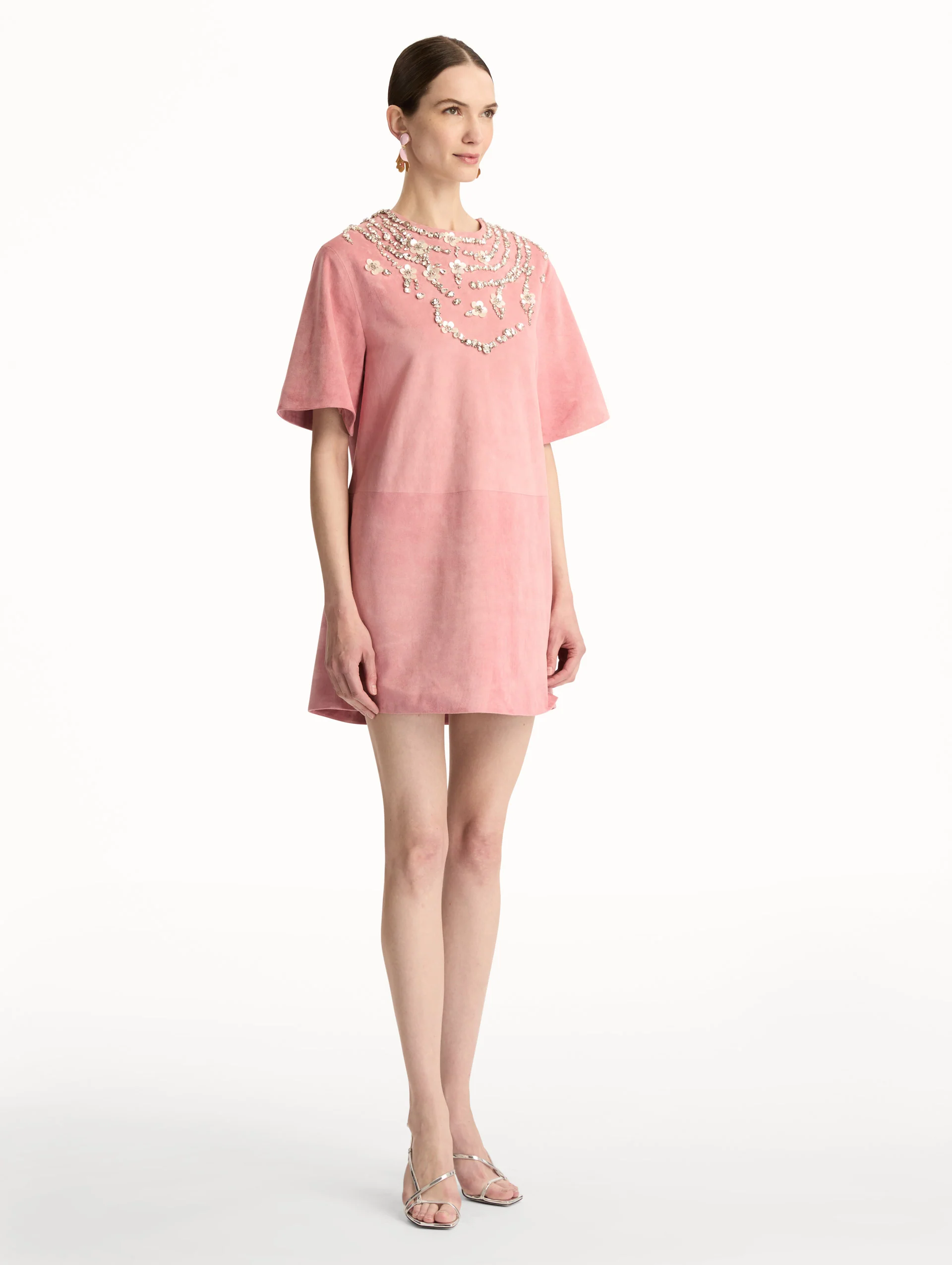 Crystal Necklace Embroidered Suede Dress - Image 4