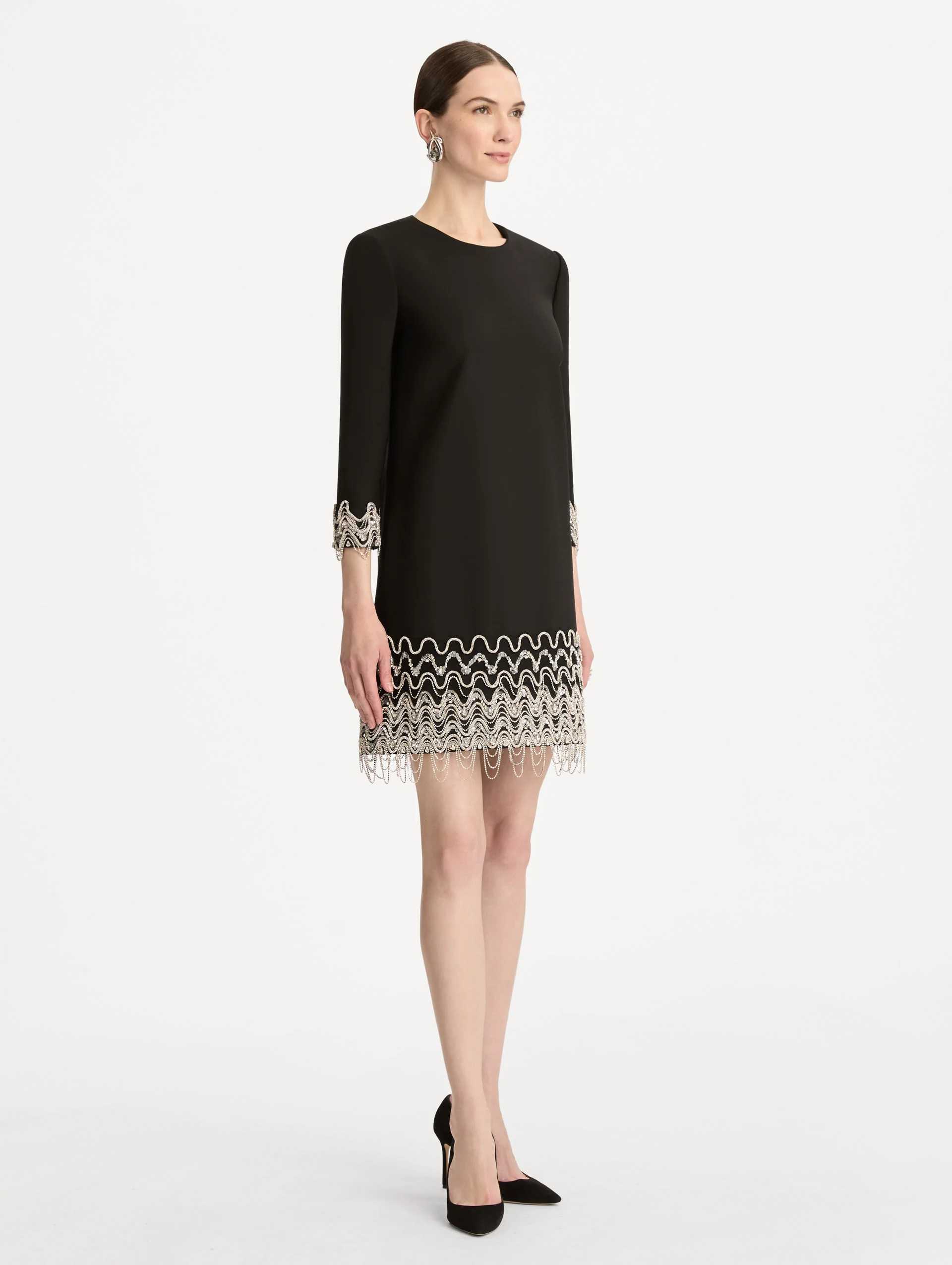 Crystal Wave Embroidered Shift Dress - Image 4