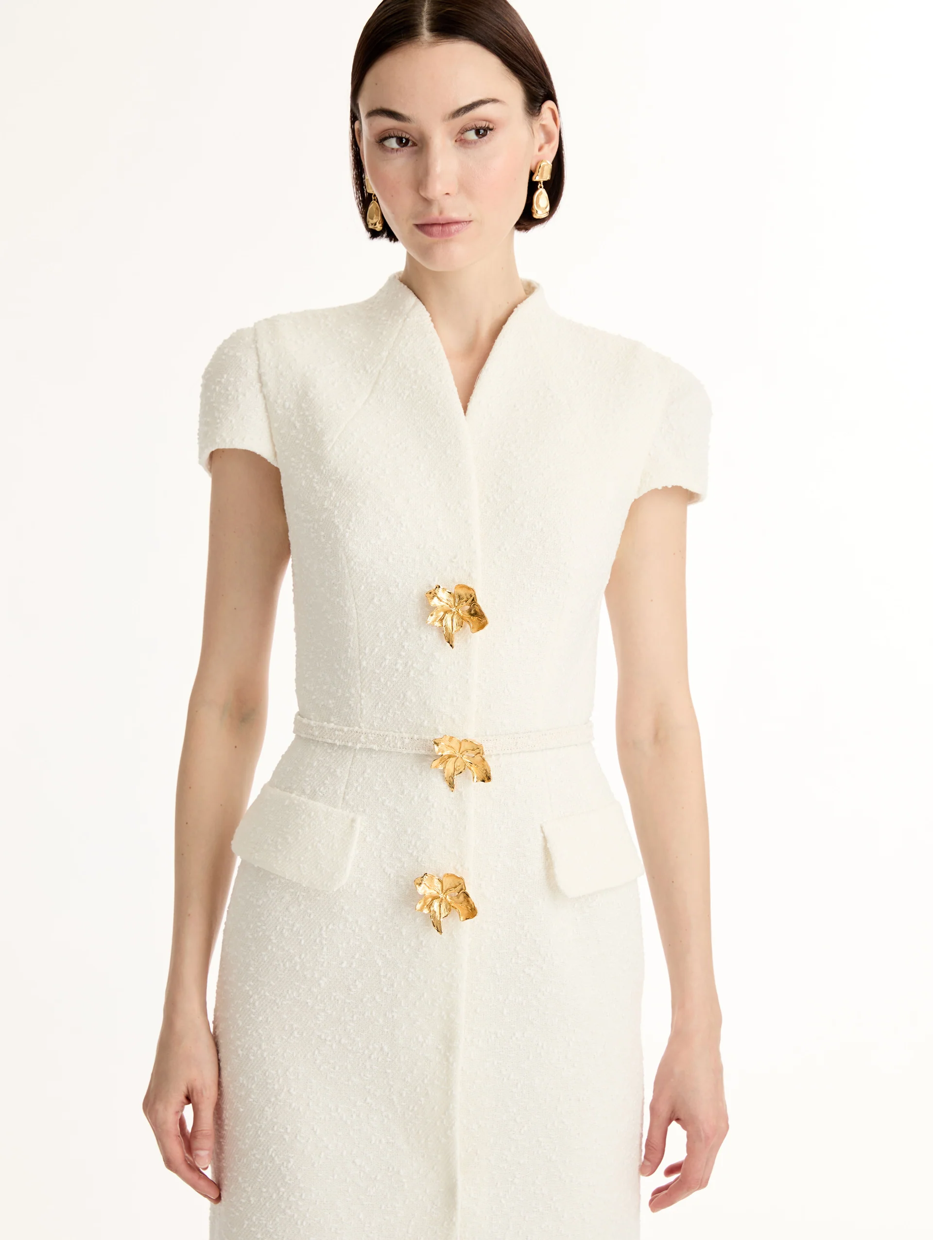 Cyclamen-Detailed Wool Tweed Dress - Image 3