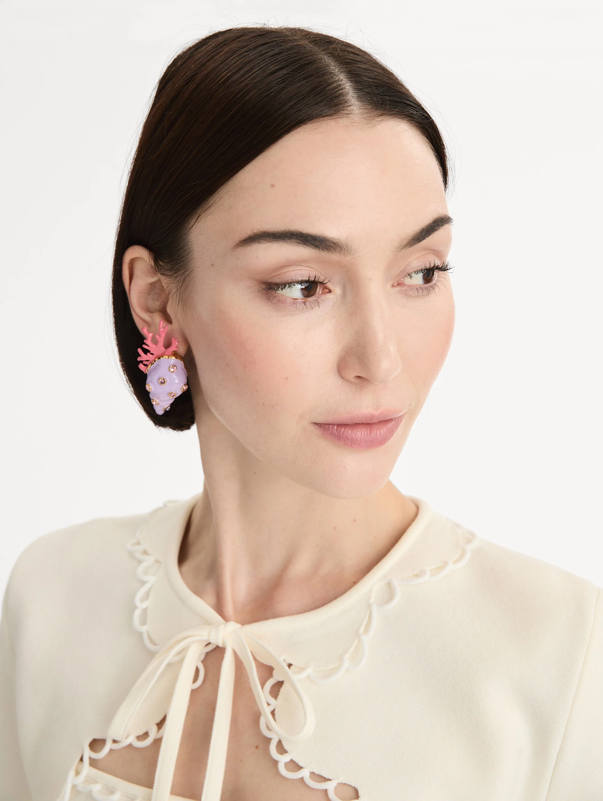 Enamel Seashell and Coral Earrings - Image 2