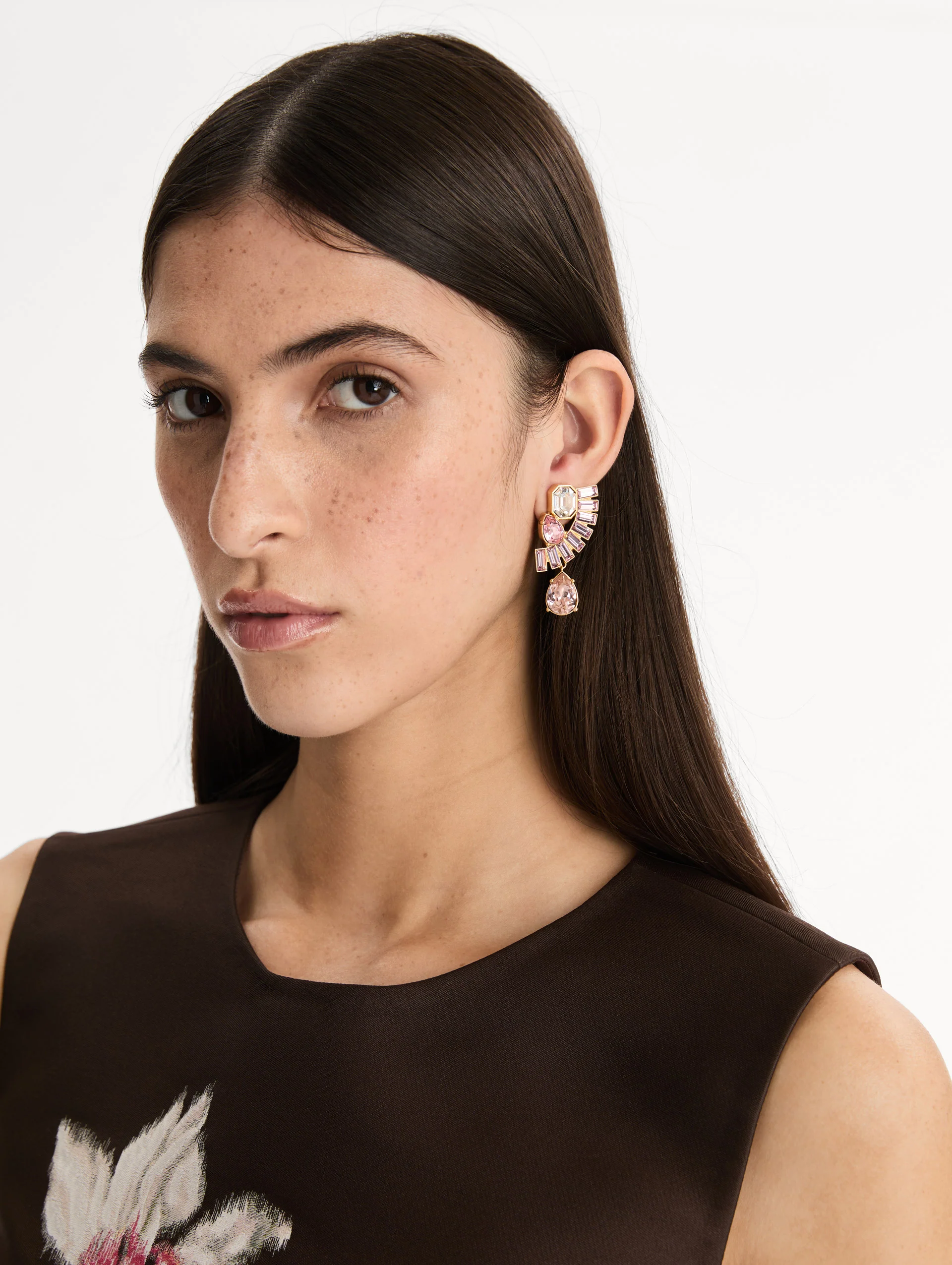 Fan Rhinestone Clip-On Earrings - Image 2