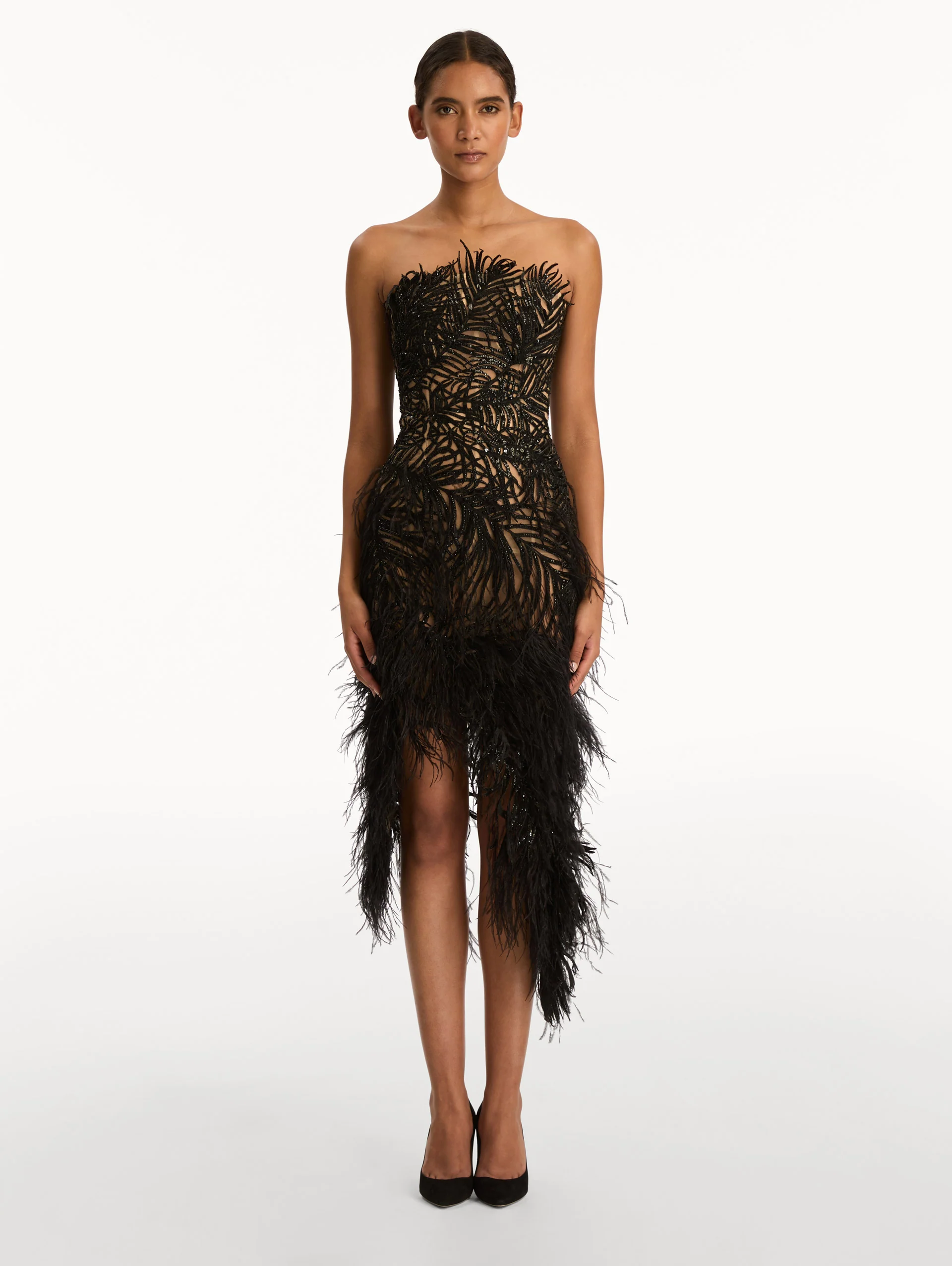 Feather Embroidered Cocktail Dress - Image 2