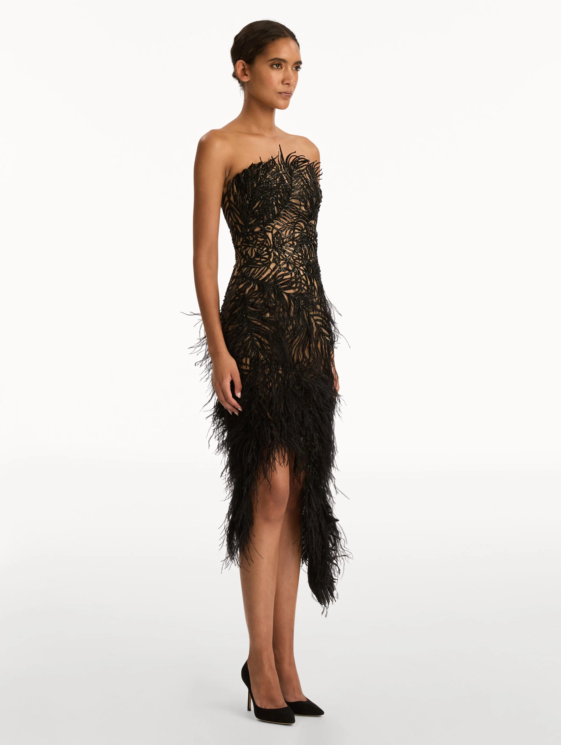 Feather Embroidered Cocktail Dress - Image 4