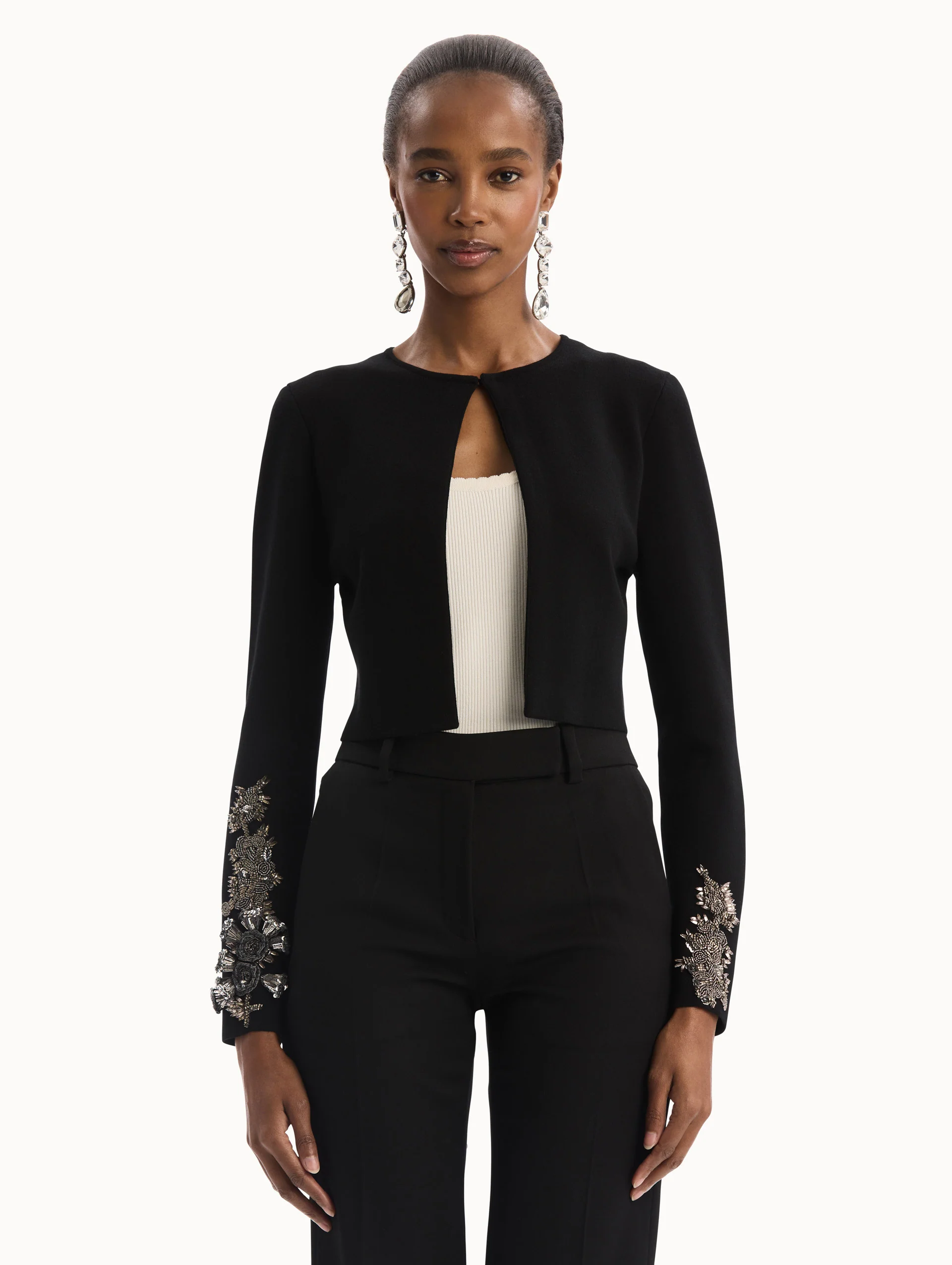 Feather Sequin Embroidered Knit Cardigan - Image 2