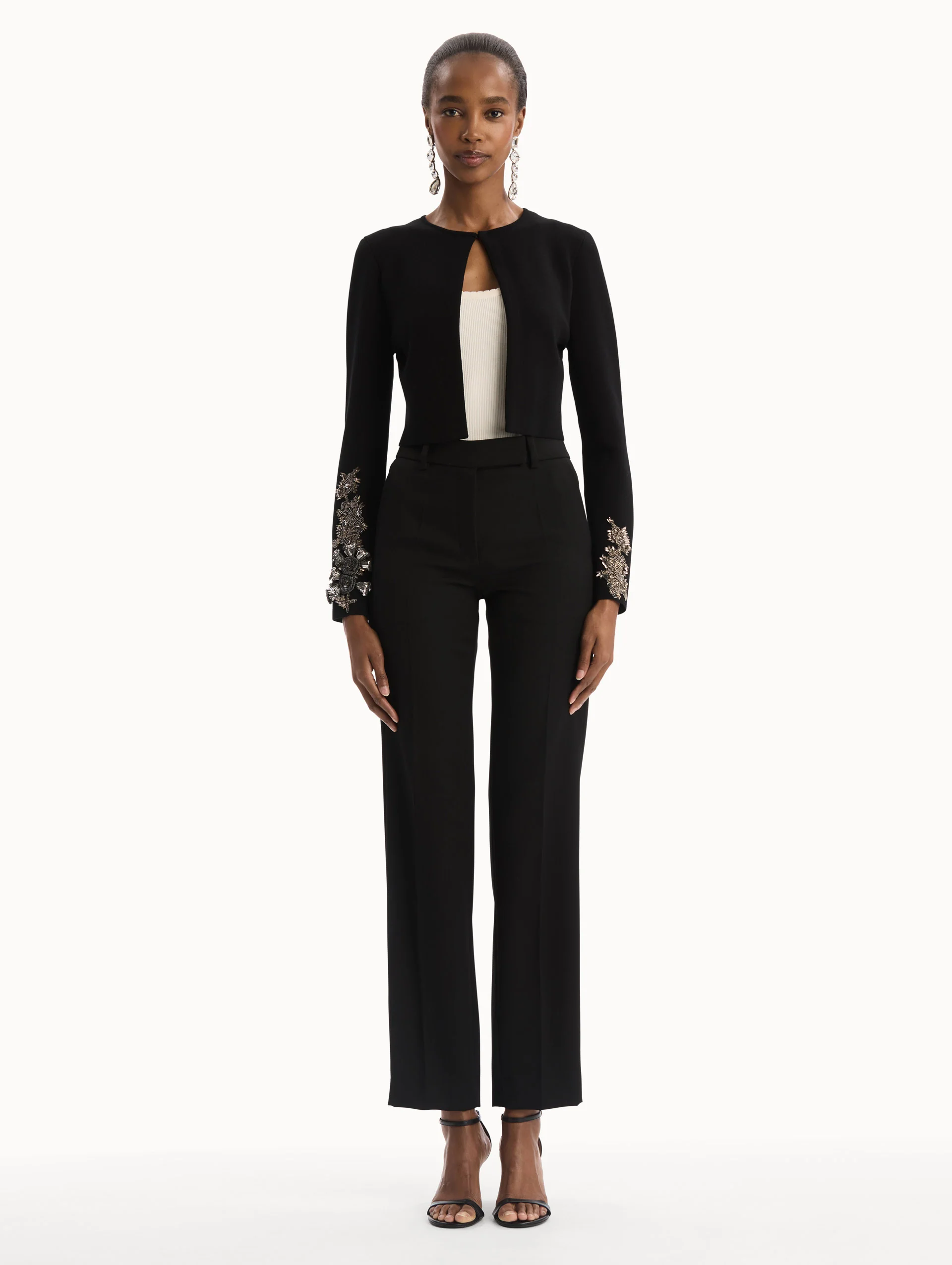 Feather Sequin Embroidered Knit Cardigan - Image 3