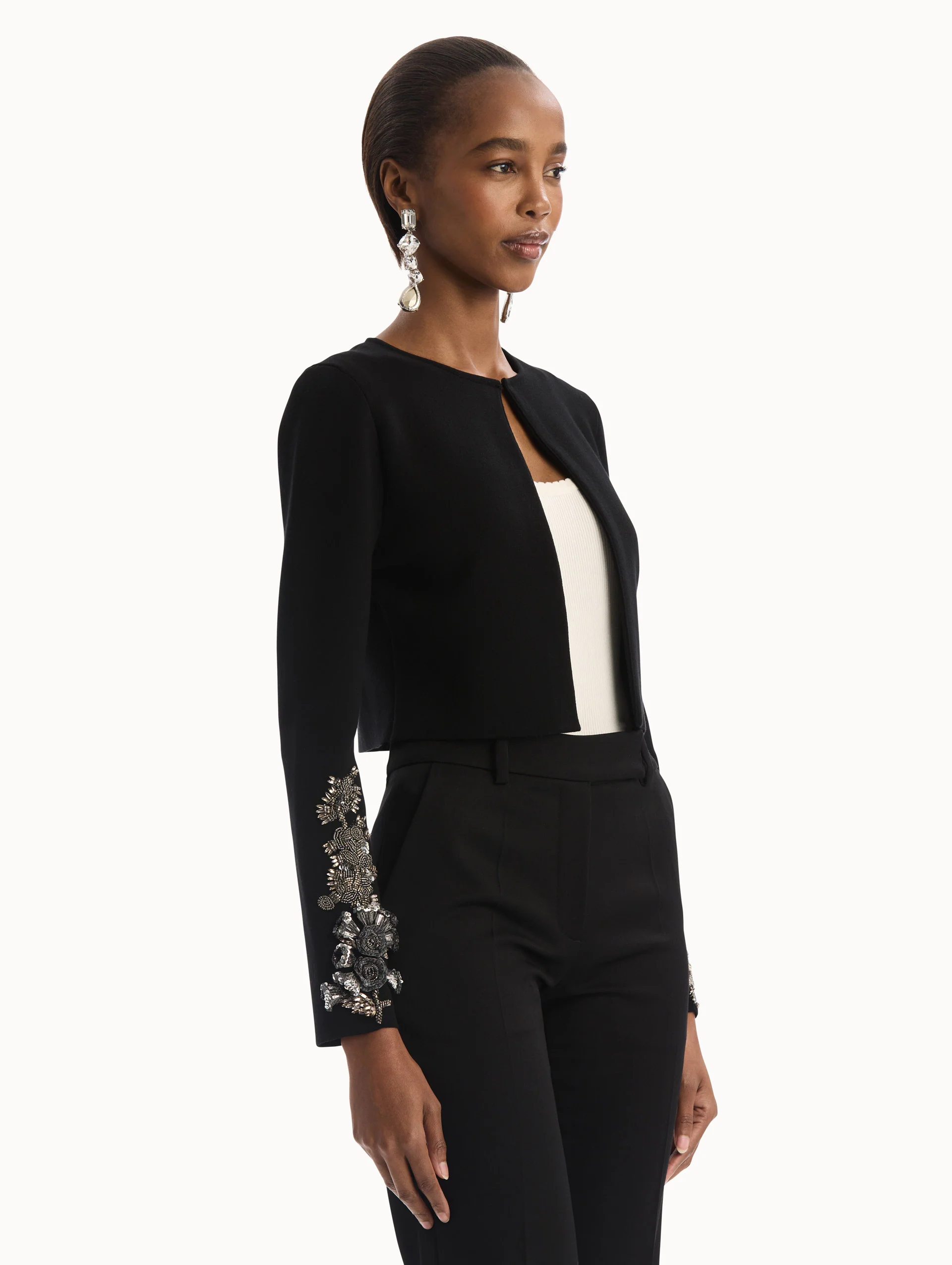 Feather Sequin Embroidered Knit Cardigan - Image 5