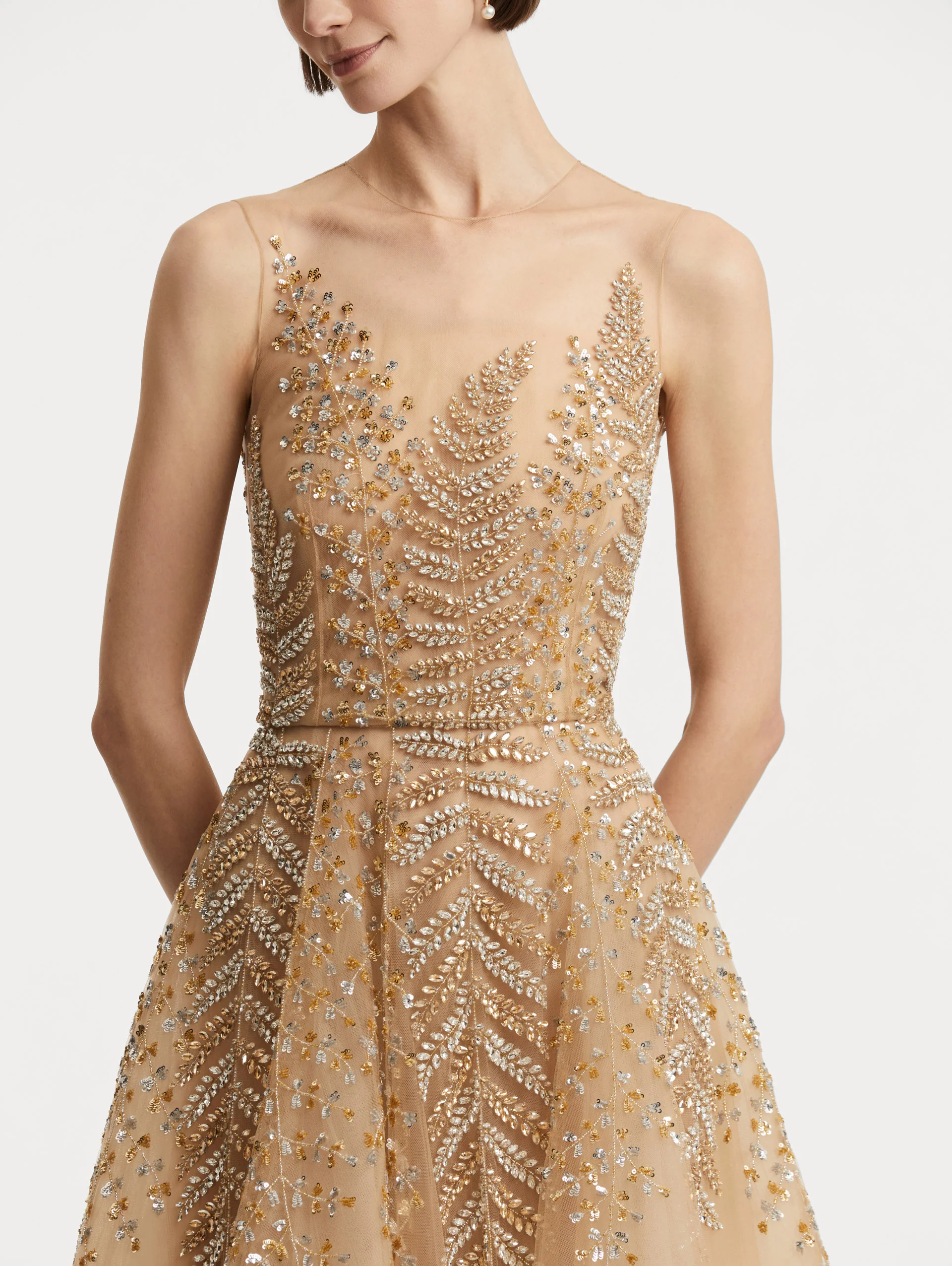 Fern Embroidered Illusion Cocktail Dress - Image 5