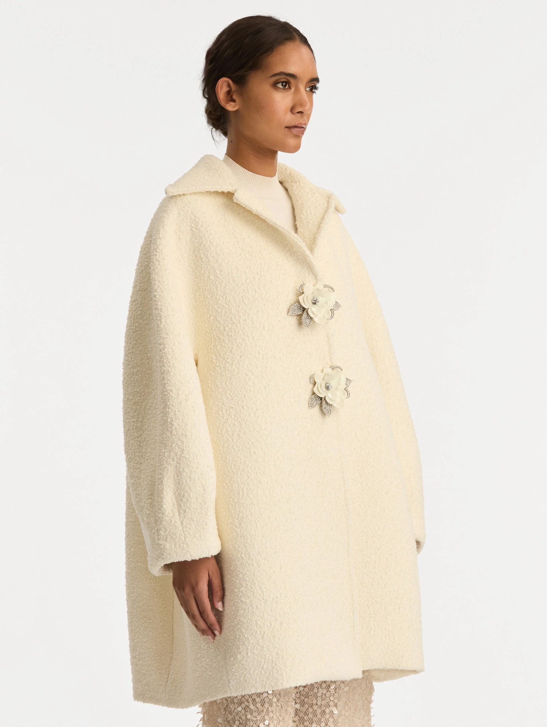 Floral Button Bouclé Tweed Coat - Image 5