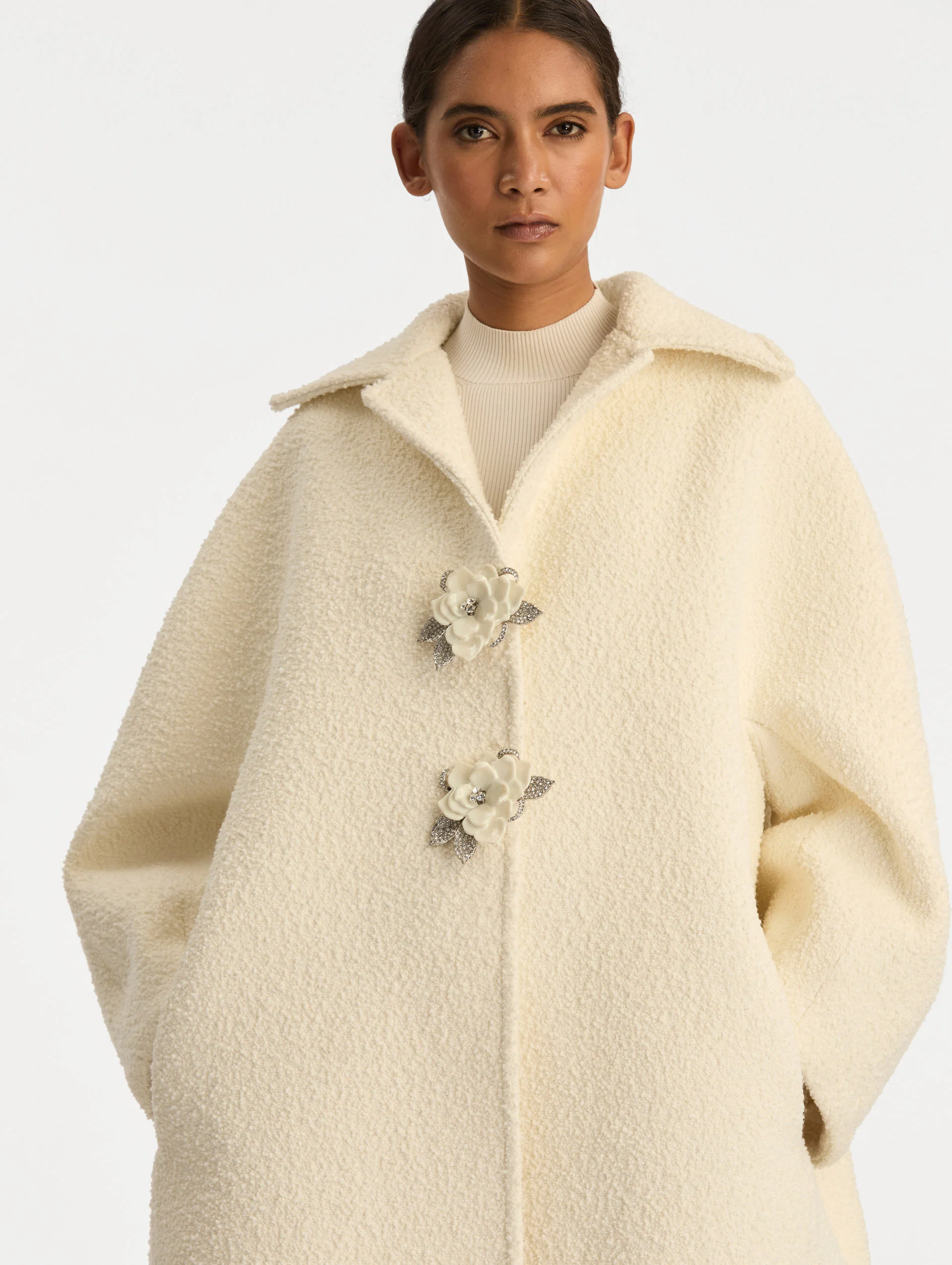 Floral Button Bouclé Tweed Coat - Image 6