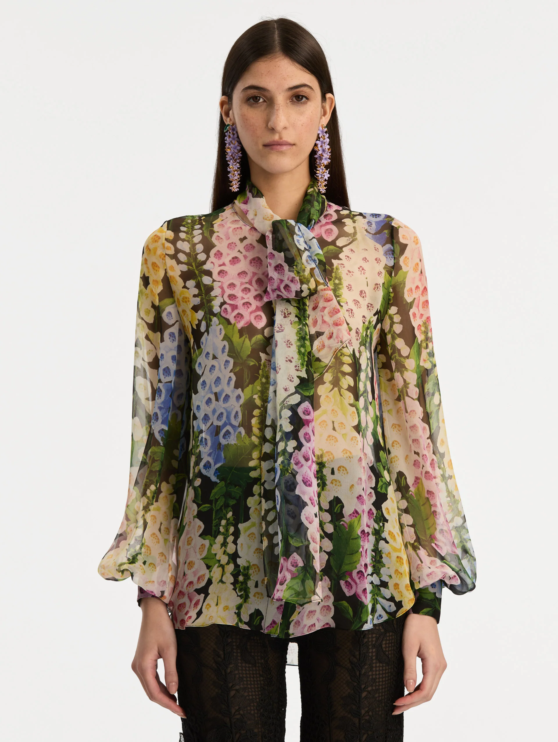 Foxglove Tie-Neck Chiffon Blouse - Image 2