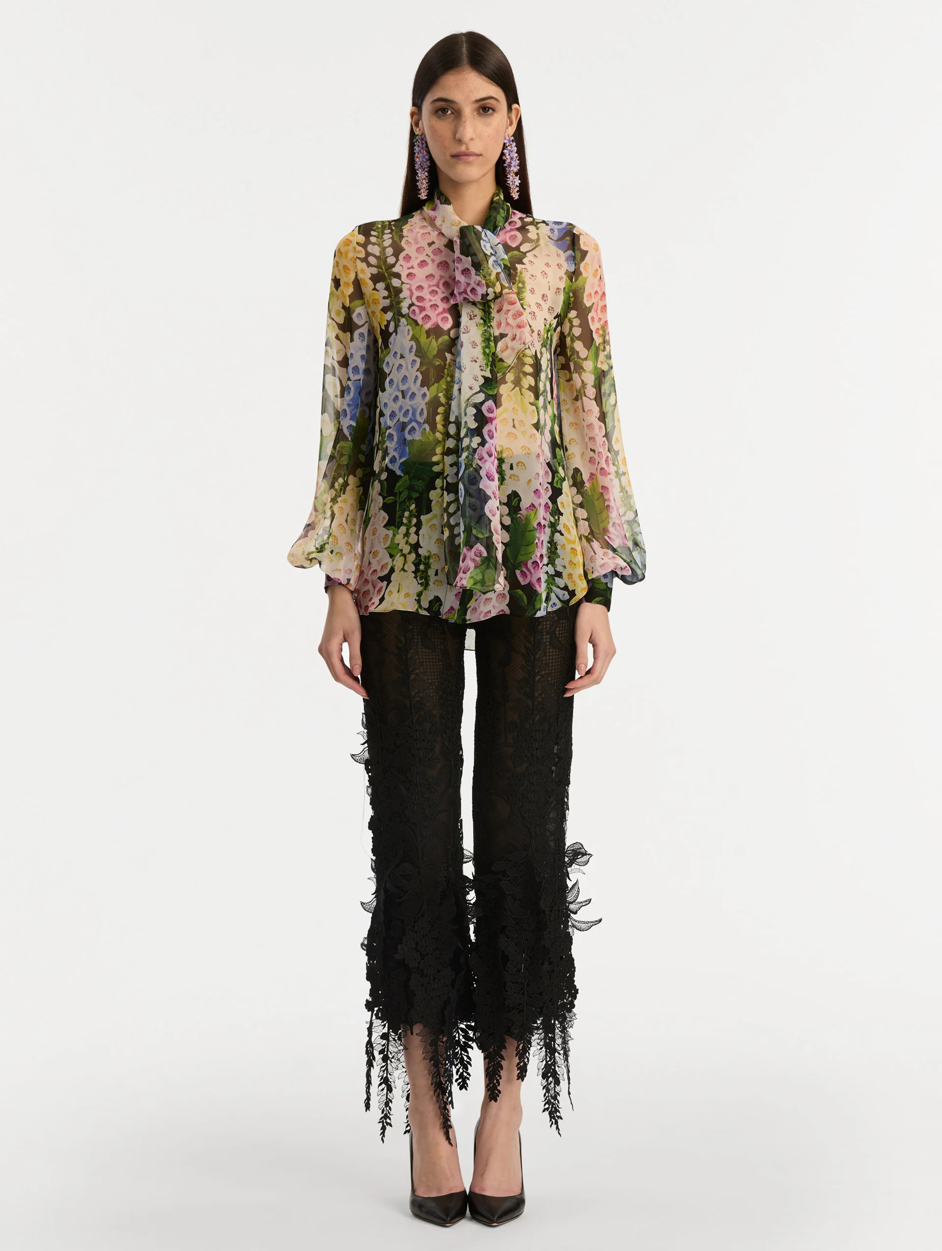 Foxglove Tie-Neck Chiffon Blouse - Image 3