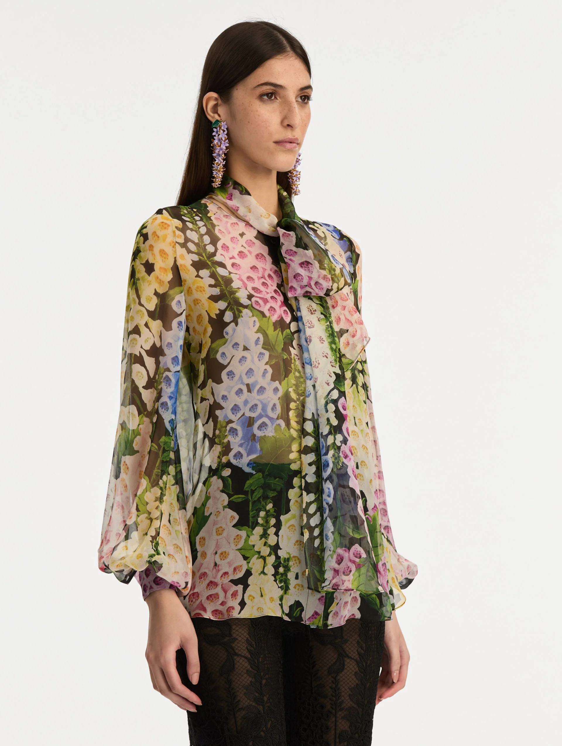 Foxglove Tie-Neck Chiffon Blouse - Image 5