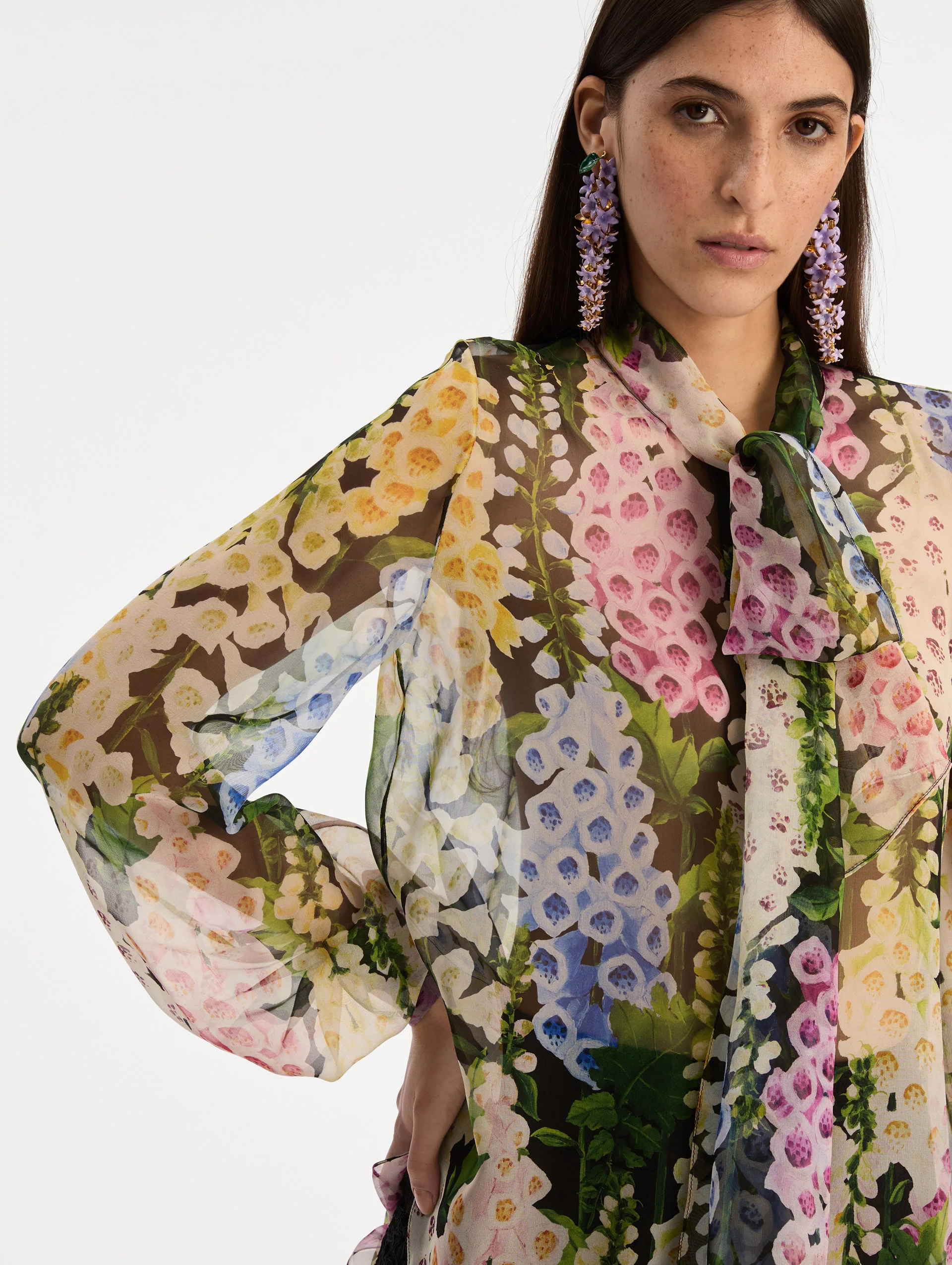 Foxglove Tie-Neck Chiffon Blouse - Image 6