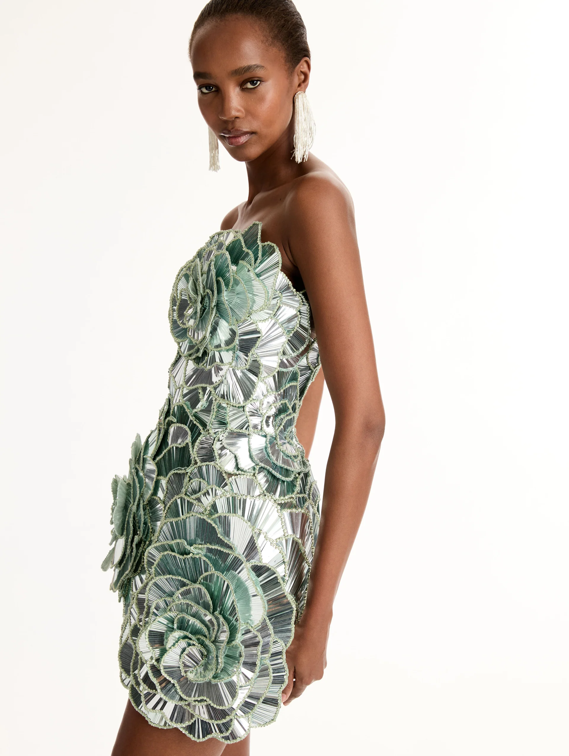 Geometric Sequin Rosette Mini Dress - Image 5