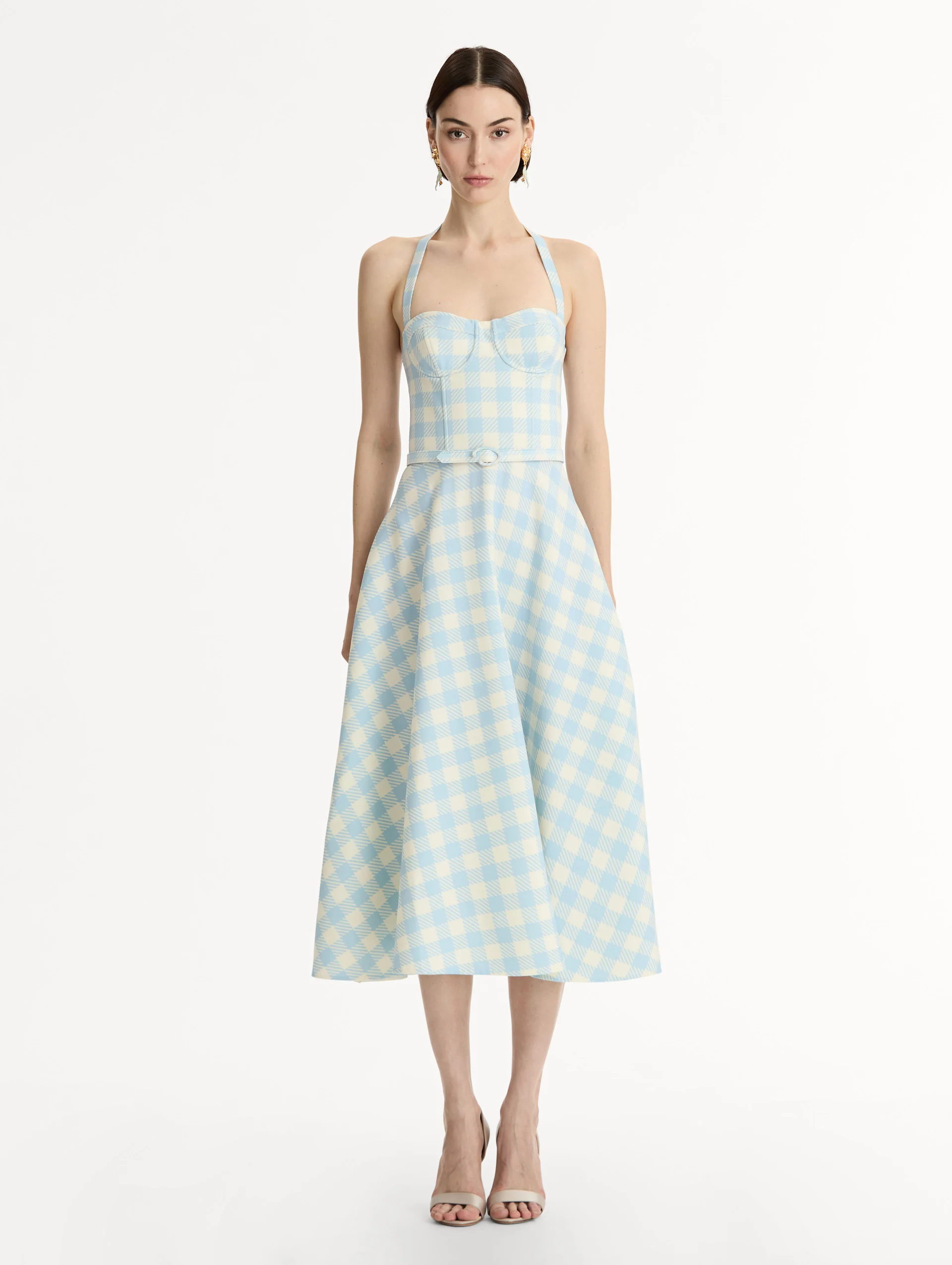 Gingham Bustier Wool-Blend Dress - Image 2