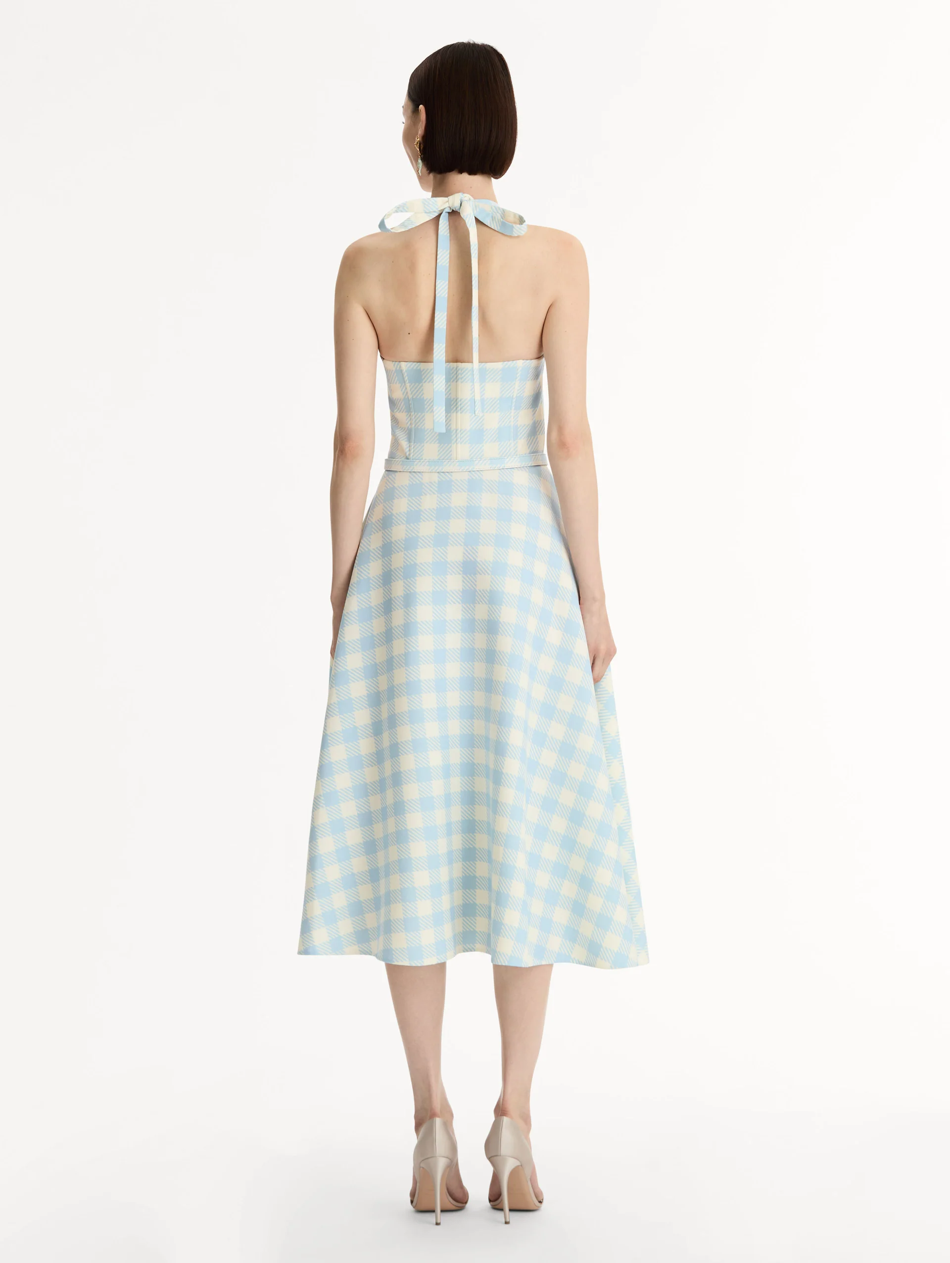 Gingham Bustier Wool-Blend Dress - Image 3