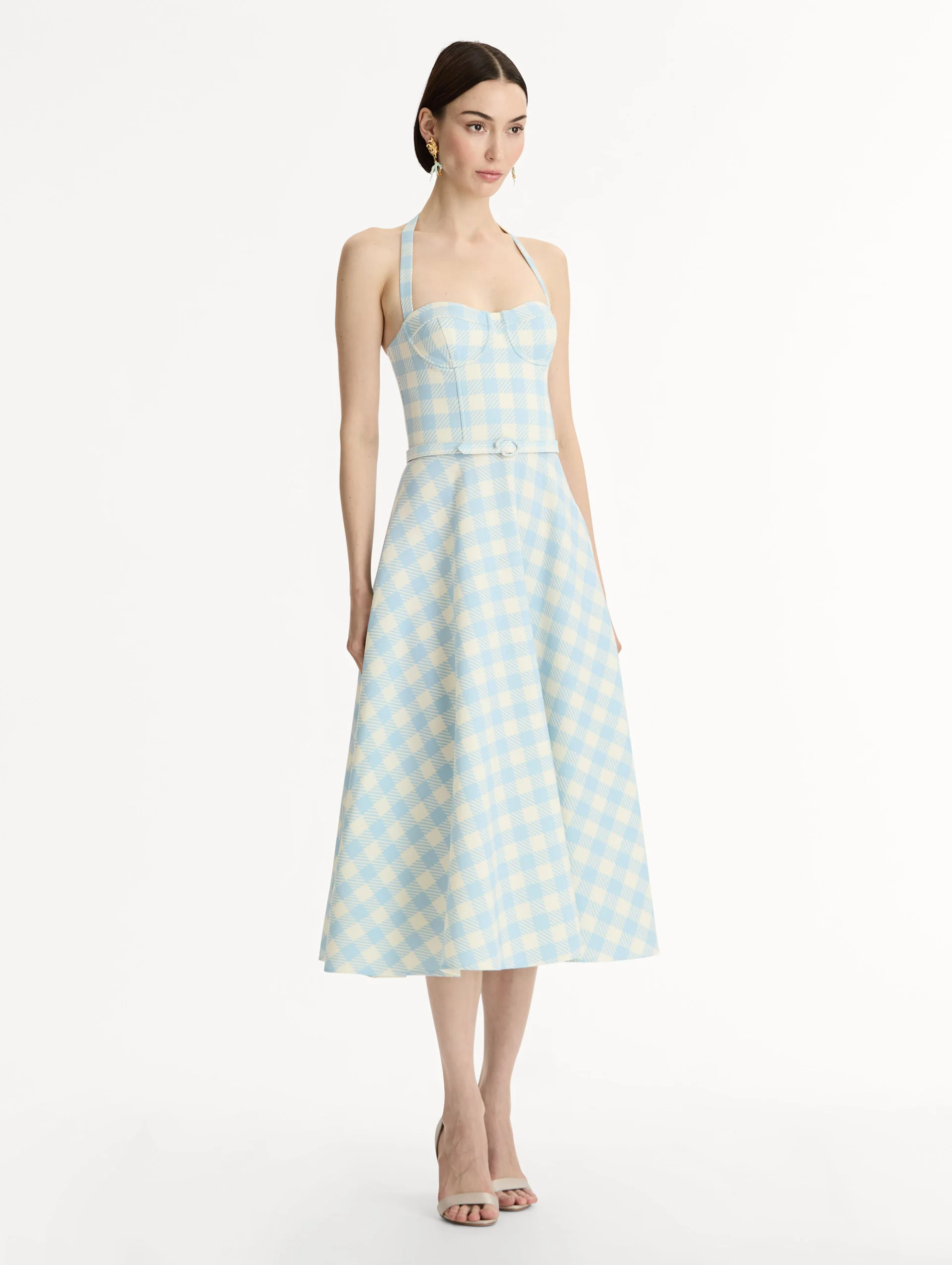 Gingham Bustier Wool-Blend Dress - Image 4