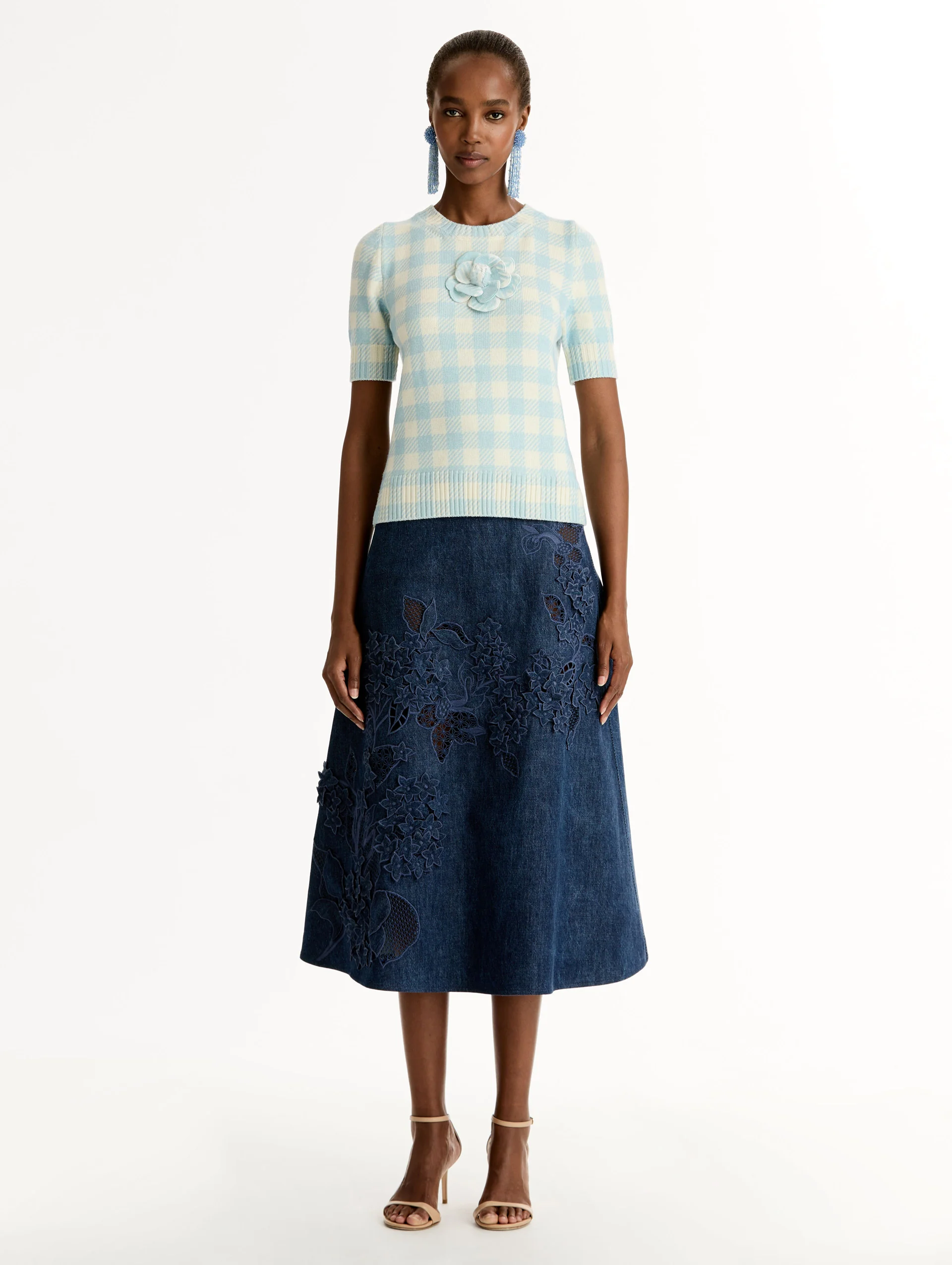 Gingham Pullover with Floral Appliqué - Image 2