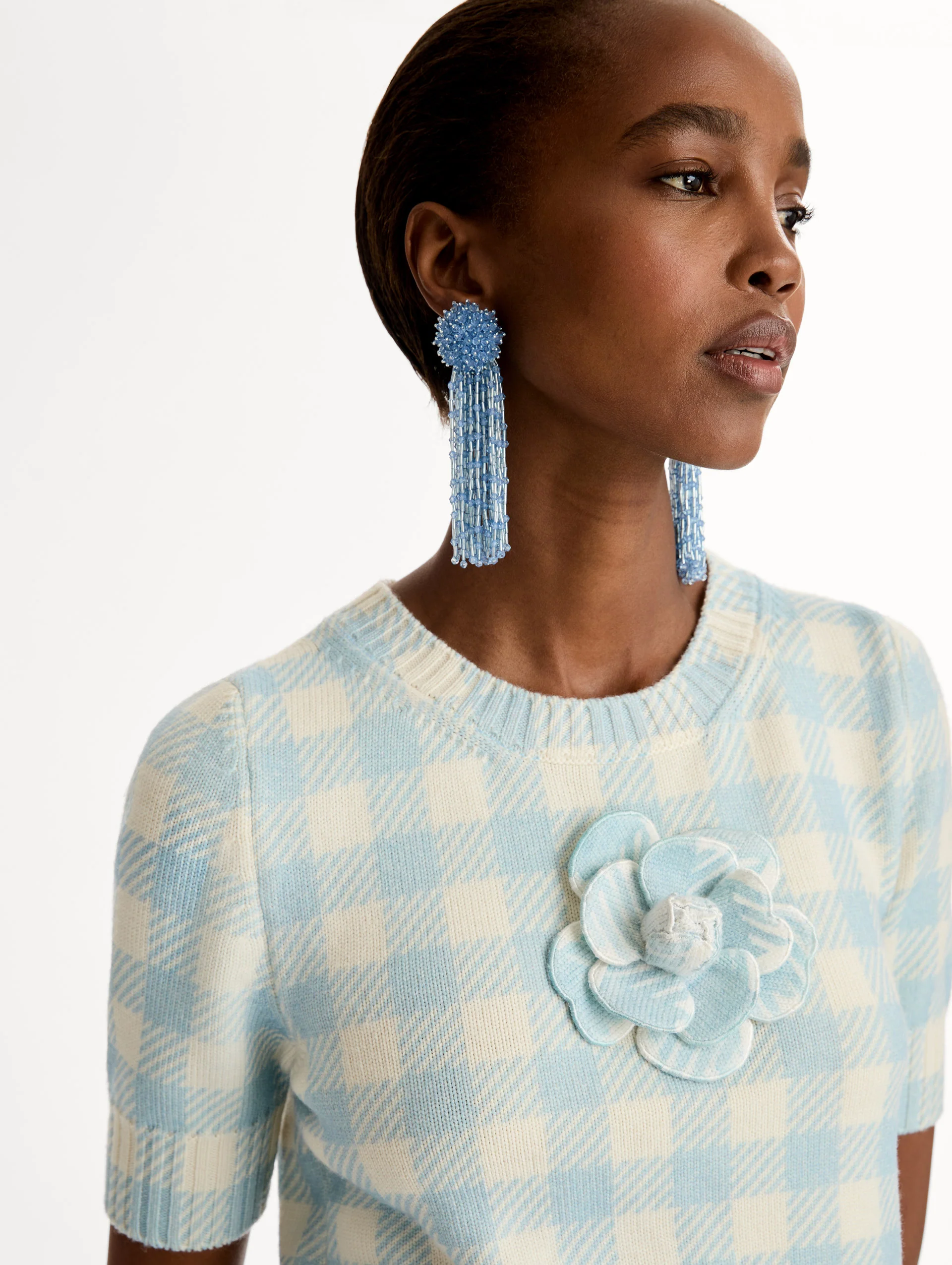 Gingham Pullover with Floral Appliqué - Image 6