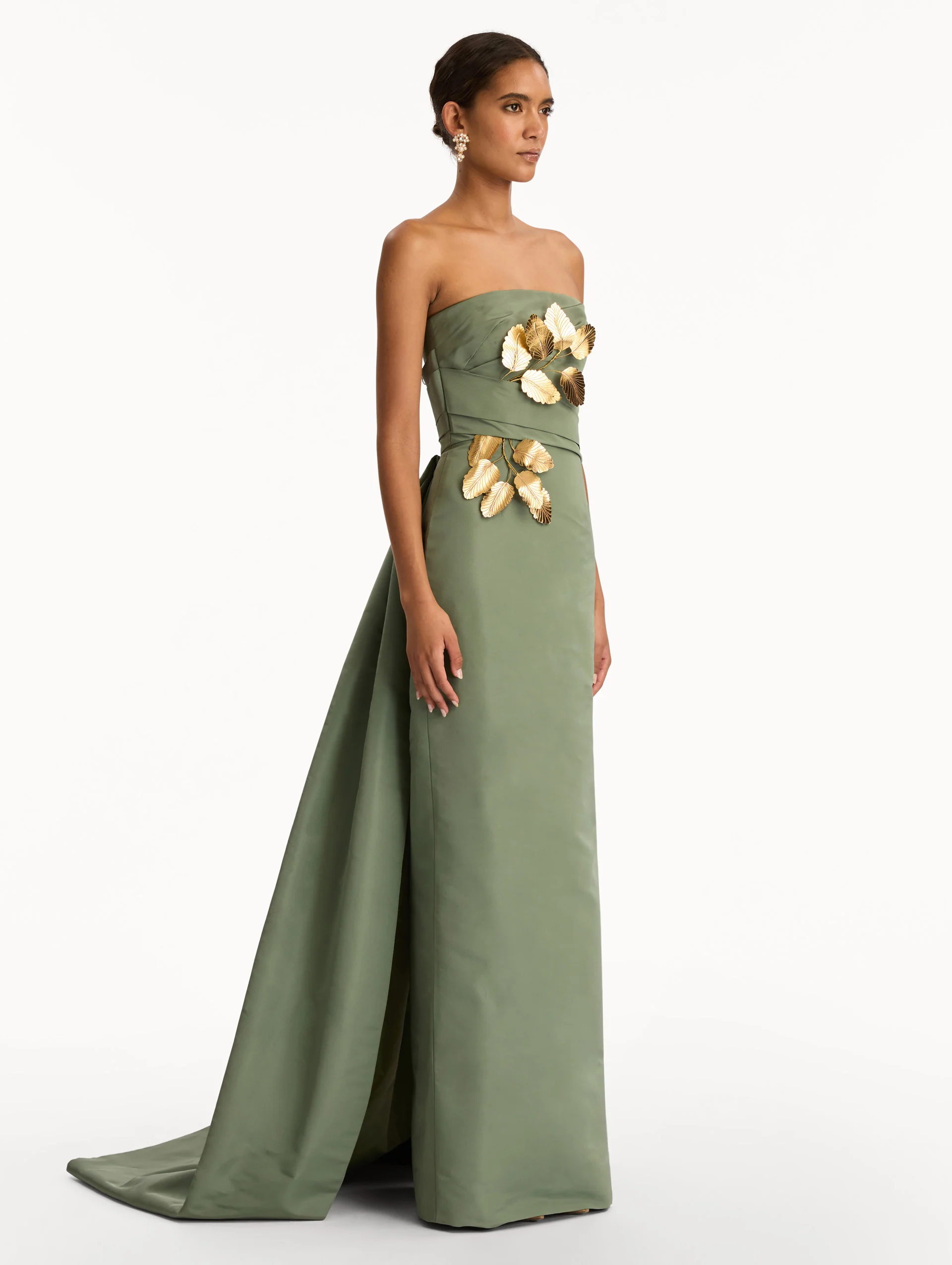 Gold Leaf Embroidered Faille Gown - Image 4