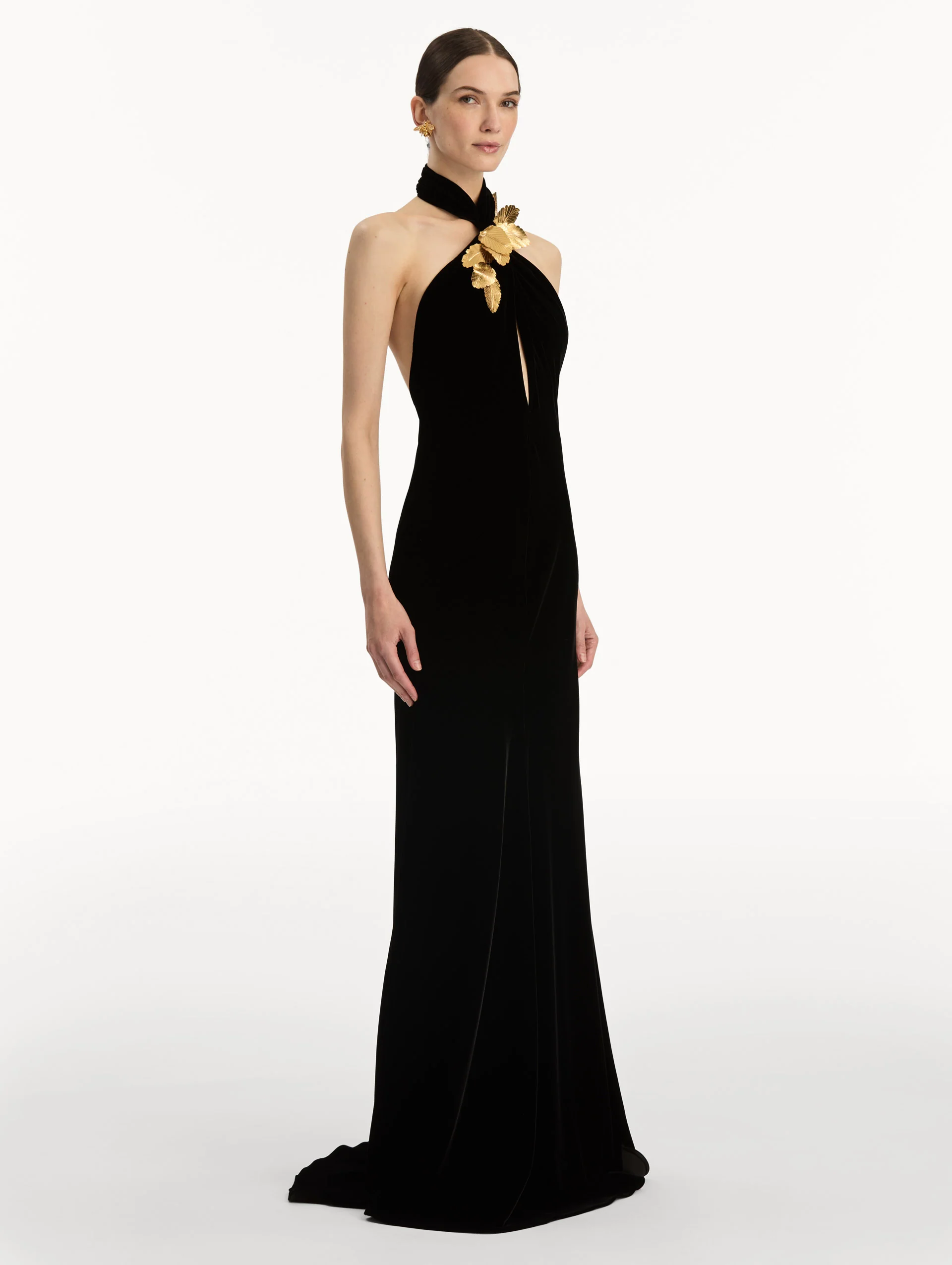 Gold Leaf Embroidered Velvet Gown - Image 4
