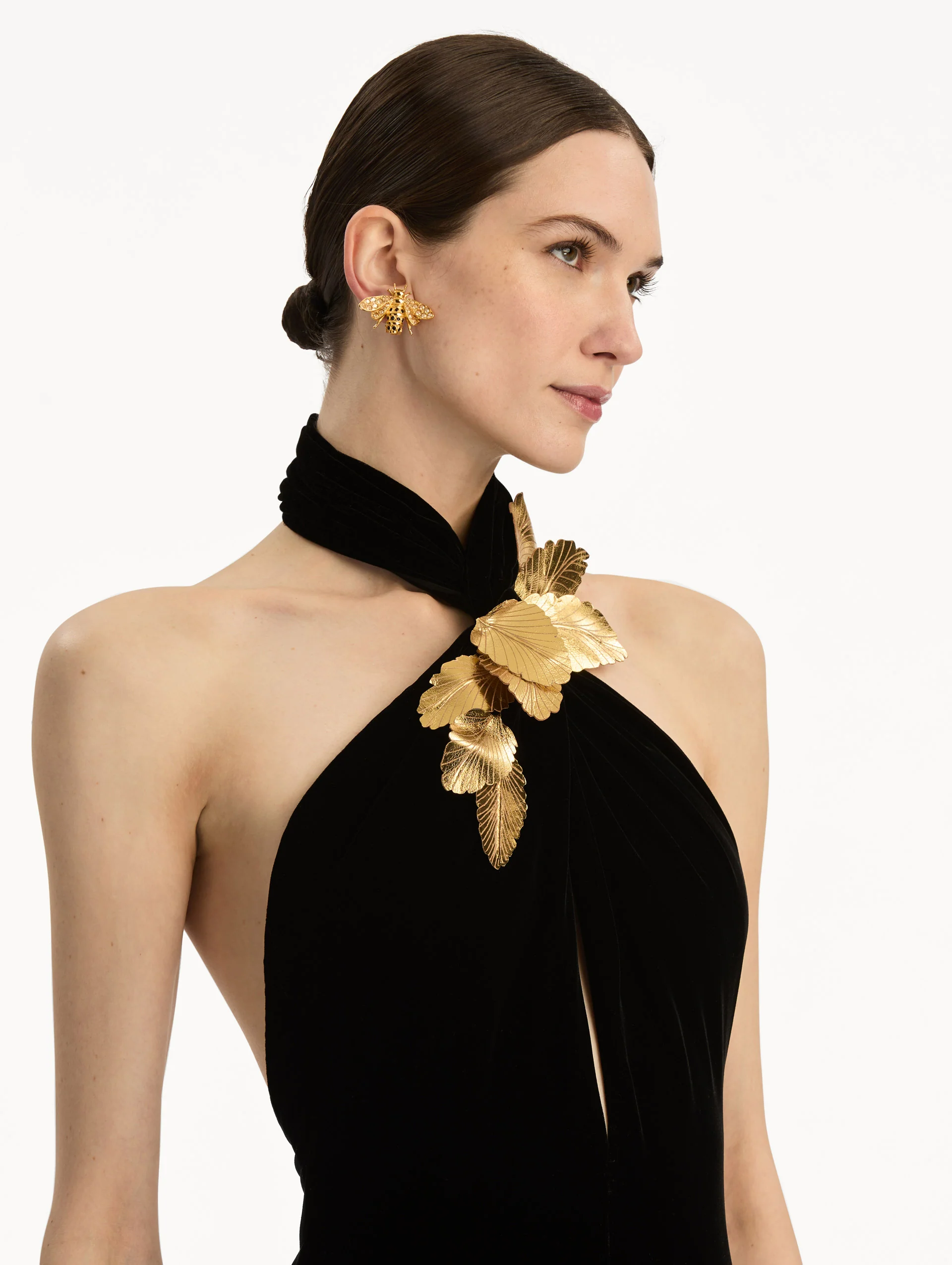 Gold Leaf Embroidered Velvet Gown - Image 5