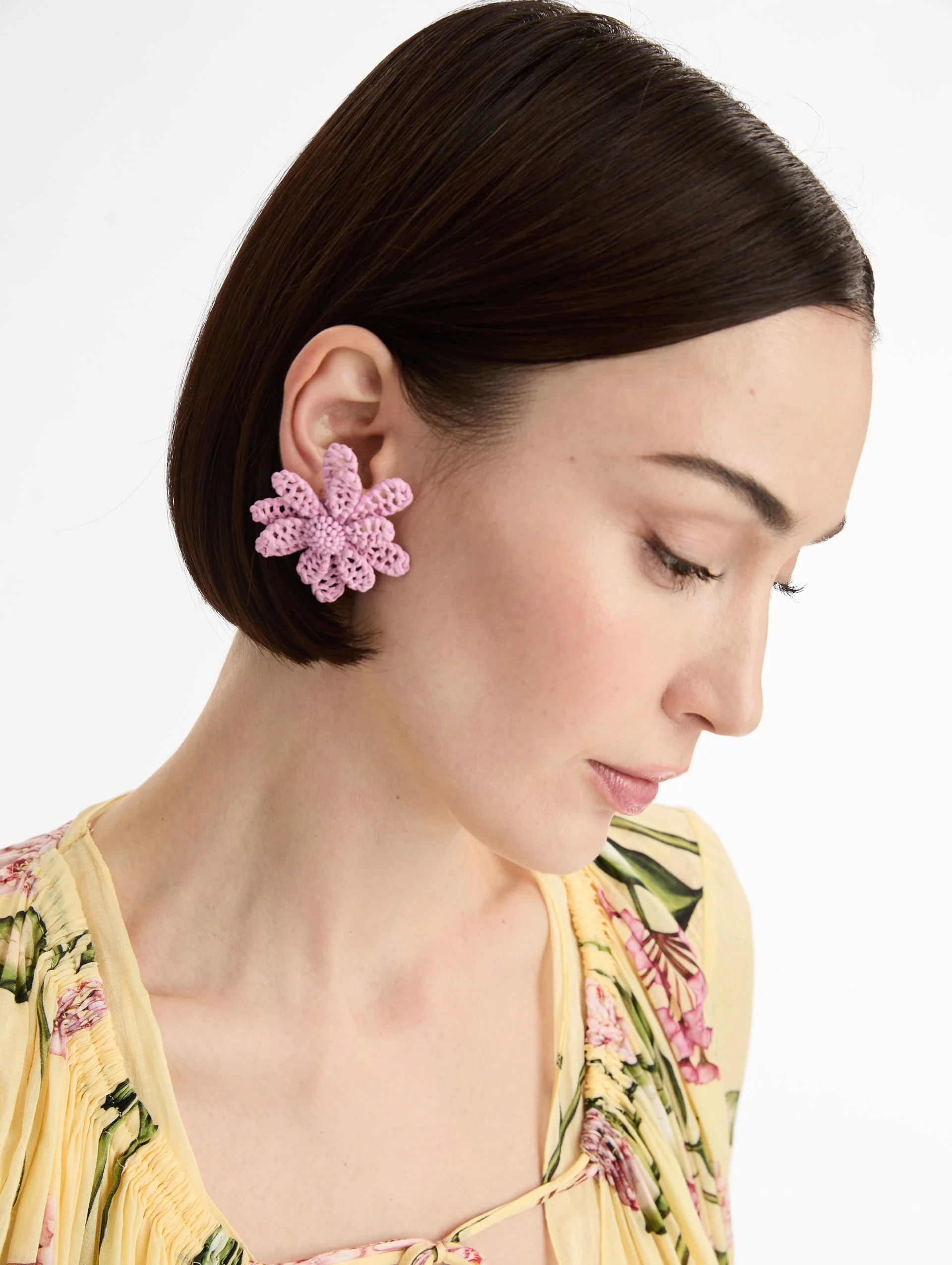 Large Woven Raffia Flower Earrings - Image 2