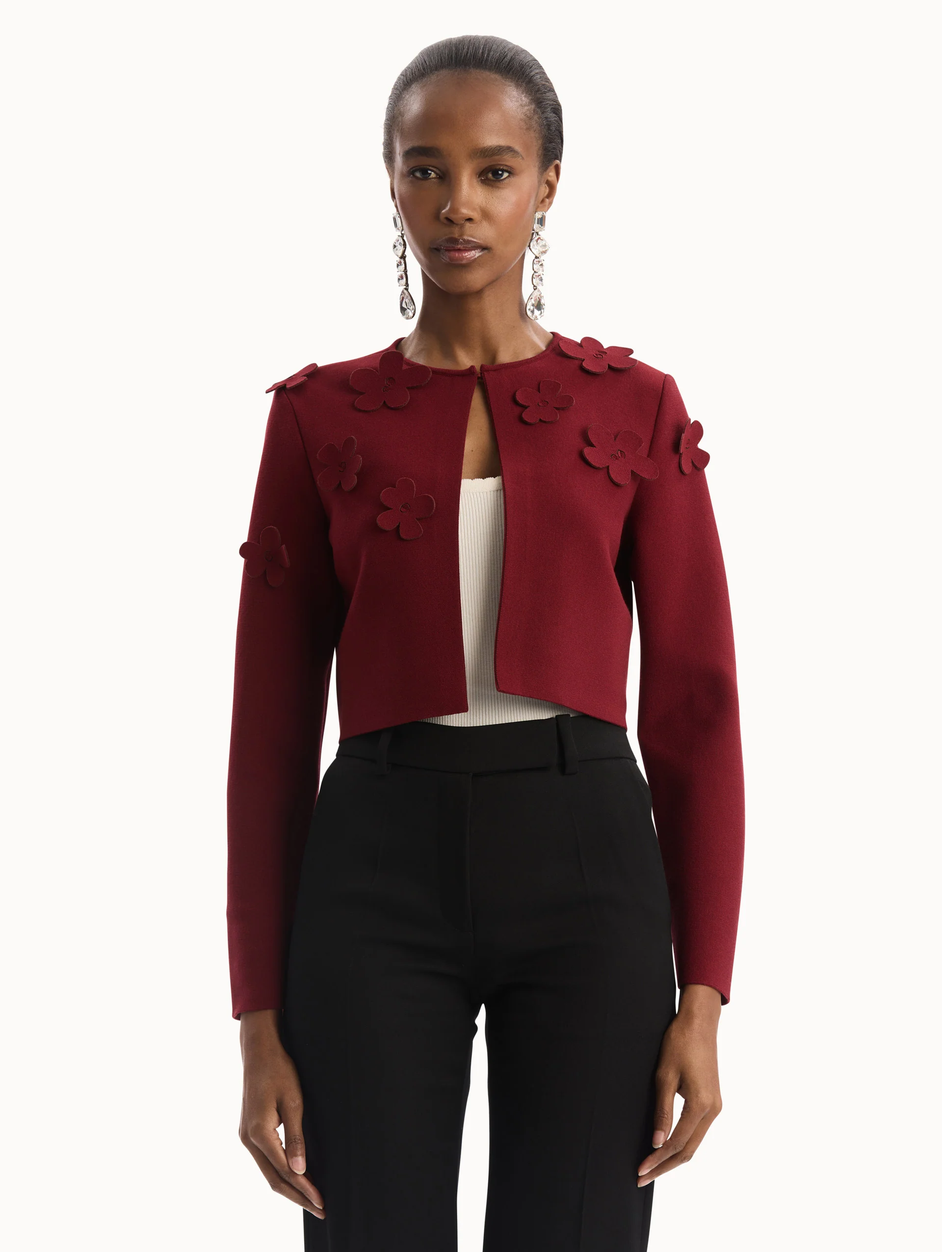 Laser-Cut Floral Knit Cardigan - Image 2