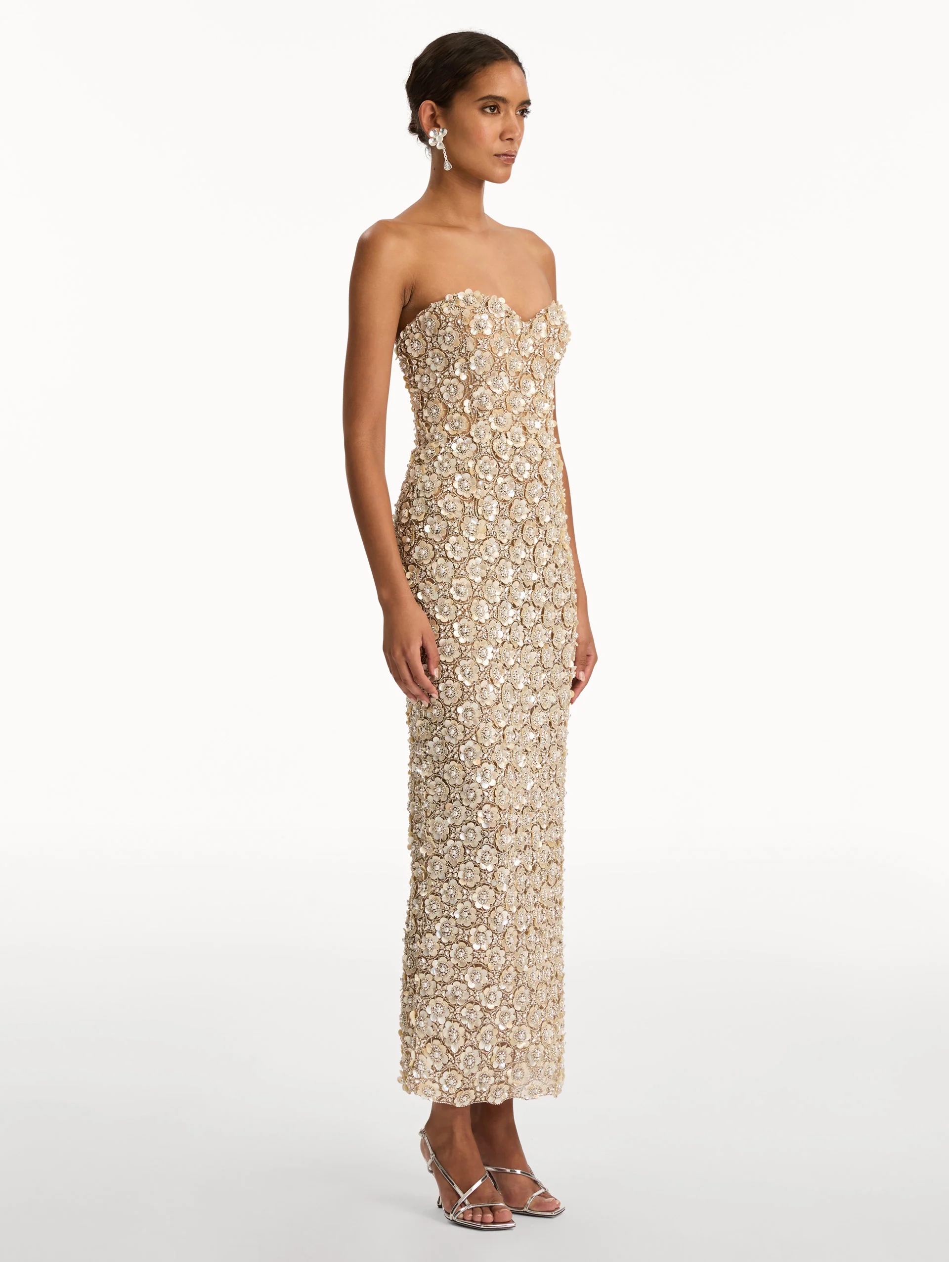 Mother of Pearl Embroidered Column Gown - Image 4