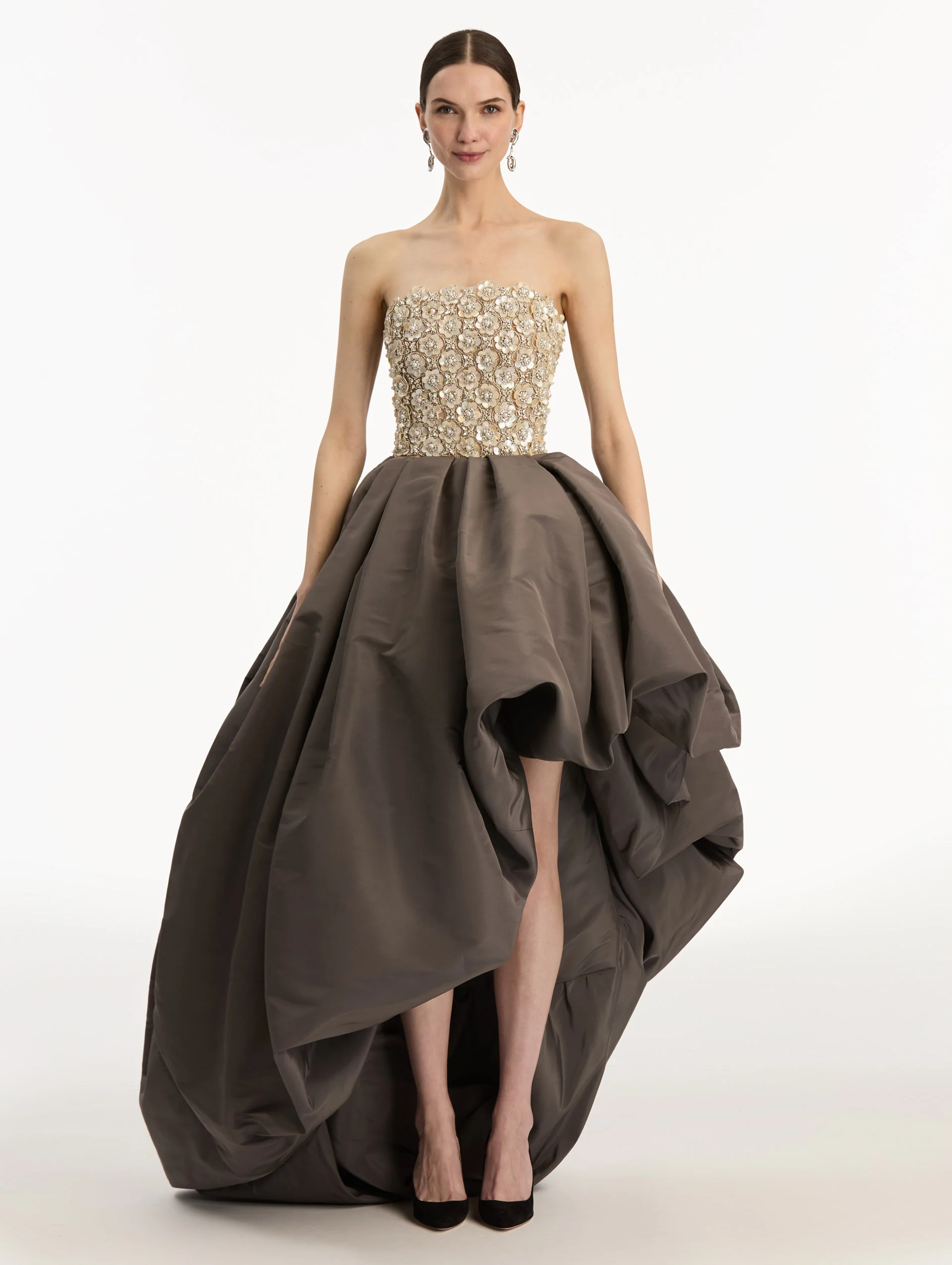 Mother of Pearl Embroidered High-Low Gown - Image 2